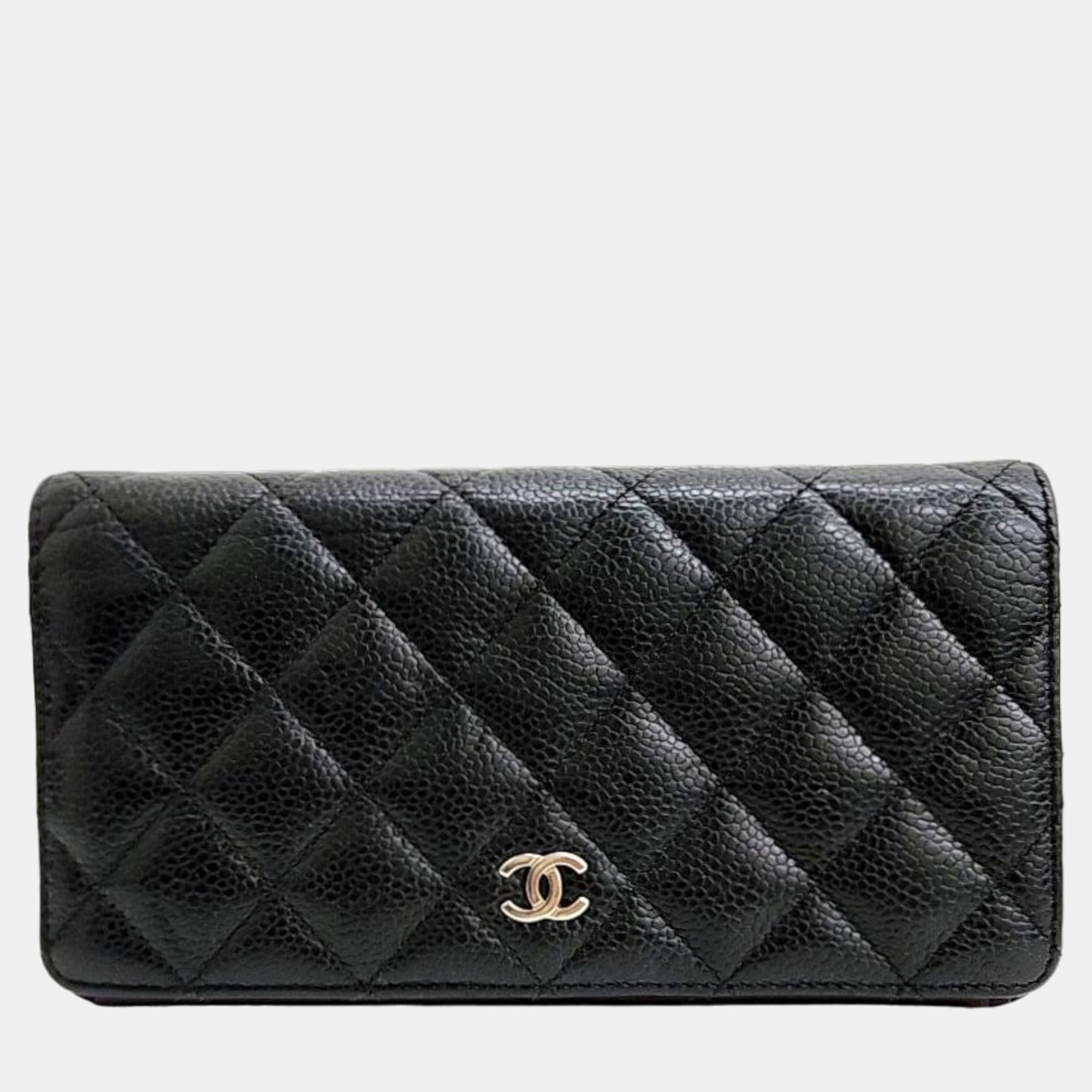 Luxury Black Caviar Leather Long Wallet for Women & Men - Slim RFID Blocking Bifold Wallet - Perfect for Travel, Business & Everyday Use