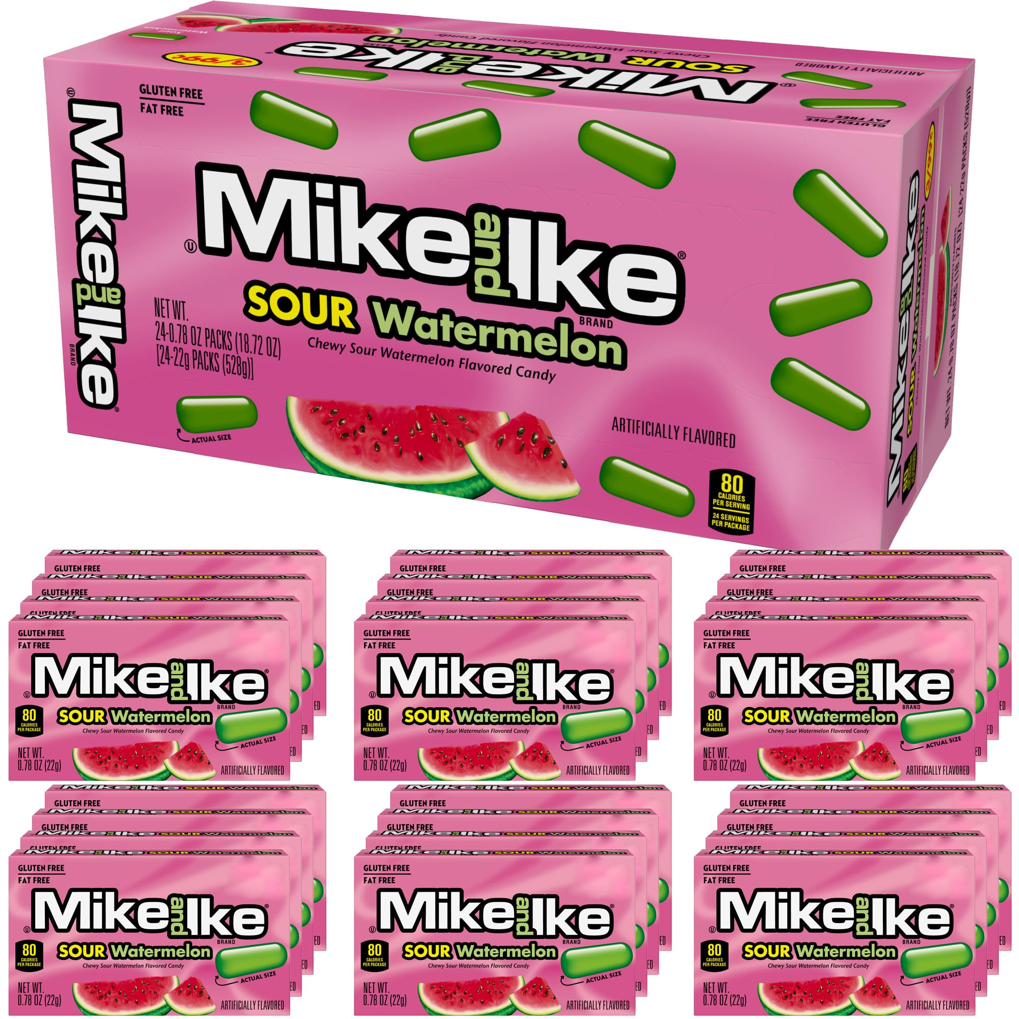 Sour Watermelon Candy Box - Chewy Green Candy for Vending Machines & Parties (Pack of 24)