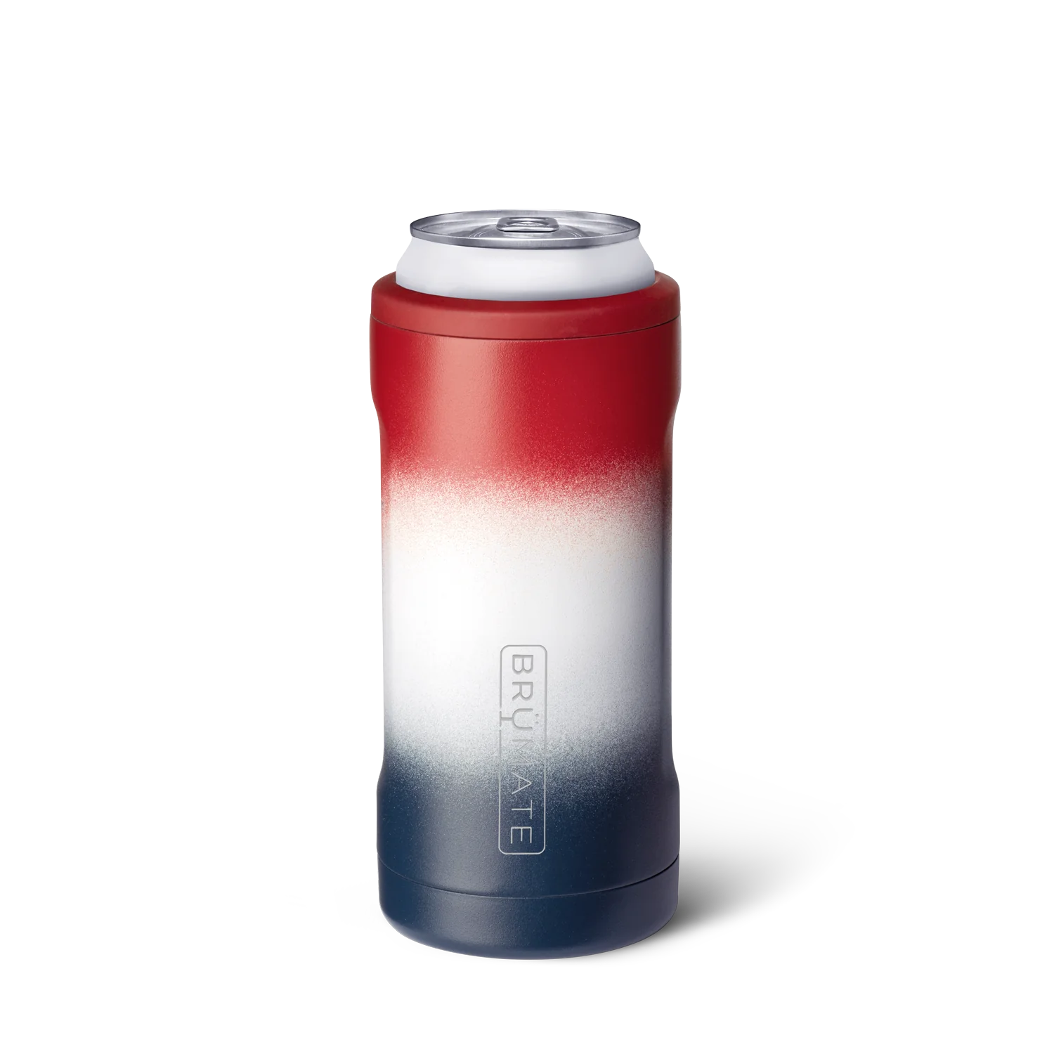 BruMate Hopsulator Slim Insulated Can Cooler - Red, White & Brü Design - Keep Drinks Cold for Hours - Perfect for Beer, Soda & Cocktails at Parties, BBQs & Outdoor Events