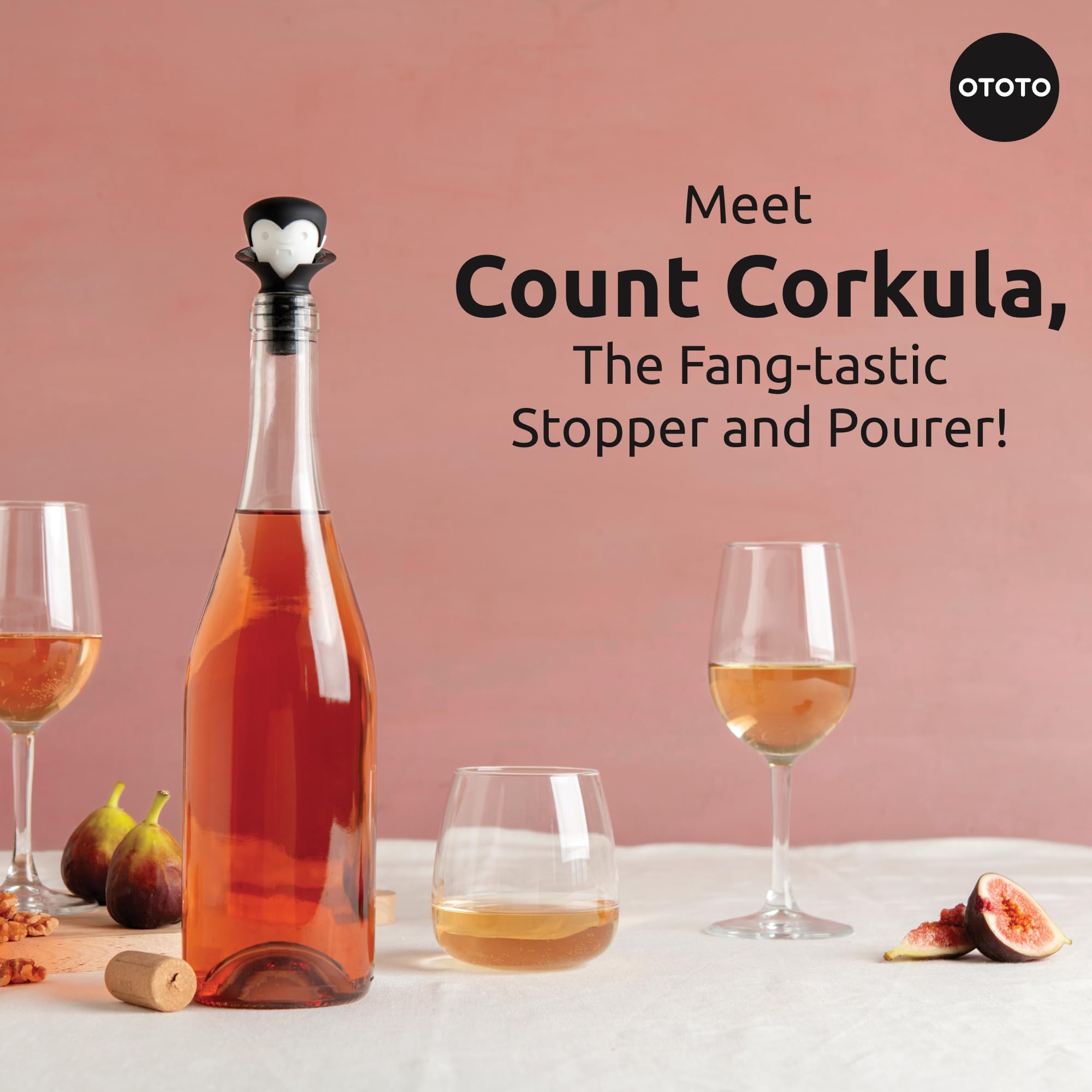 OTOTO Count Corkula Wine Stoppers & Pourer - Halloween Gifts for Wine Lovers, Spooky Wine Bottle Stopper & Pourer Set, Gothic Wine Accessories, Fun Kitchen Gadgets - Perfect for Halloween Parties, Wine Tastings & Gothic Home Decor