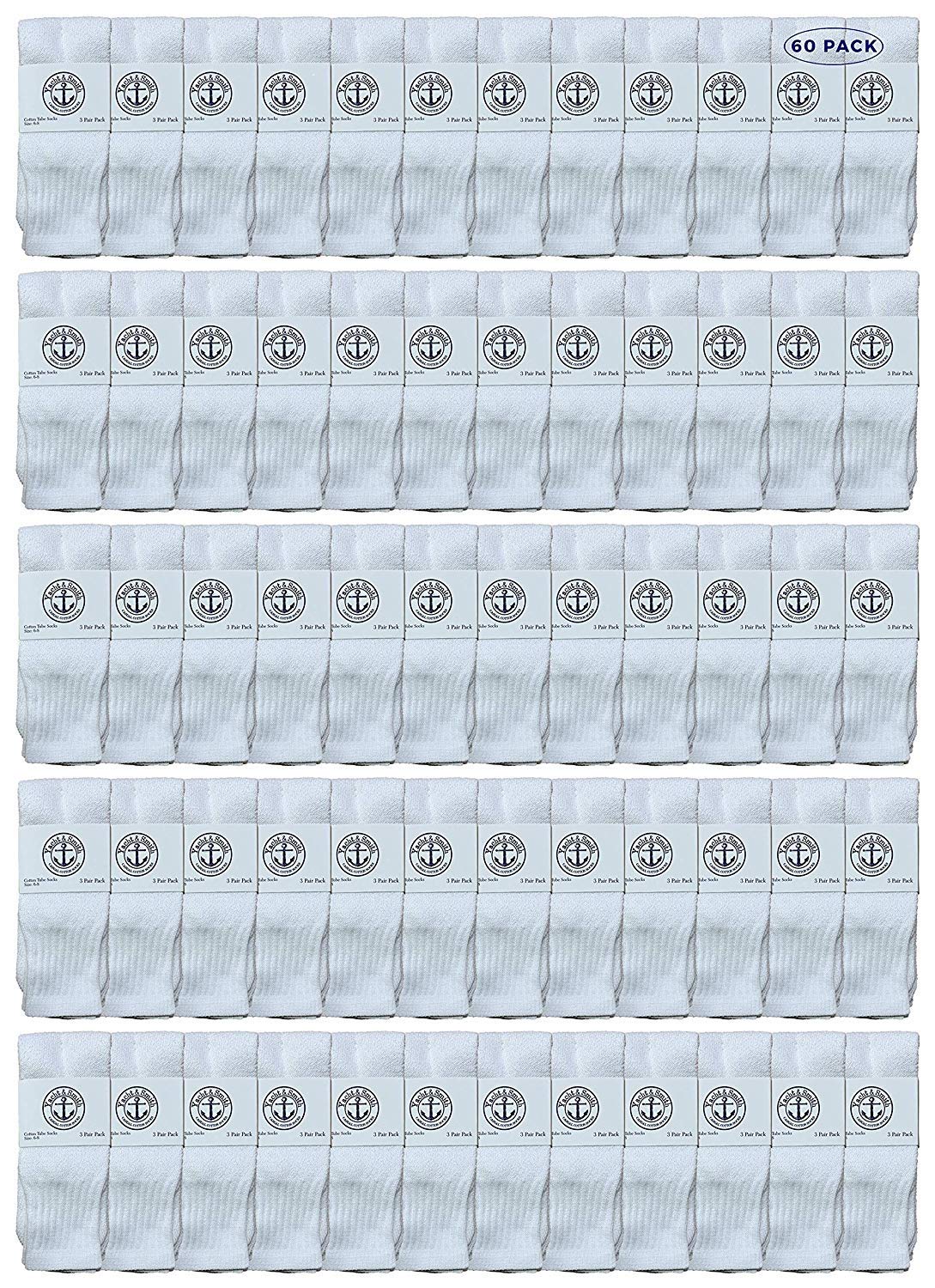60 Pairs Yacht & Smith 26 Inch Women's Cotton Tube Socks - Athletic Crew Socks for Sports, Referee, Running (Size 9-11) - Perfect for Gym, Soccer, Basketball & Daily Wear