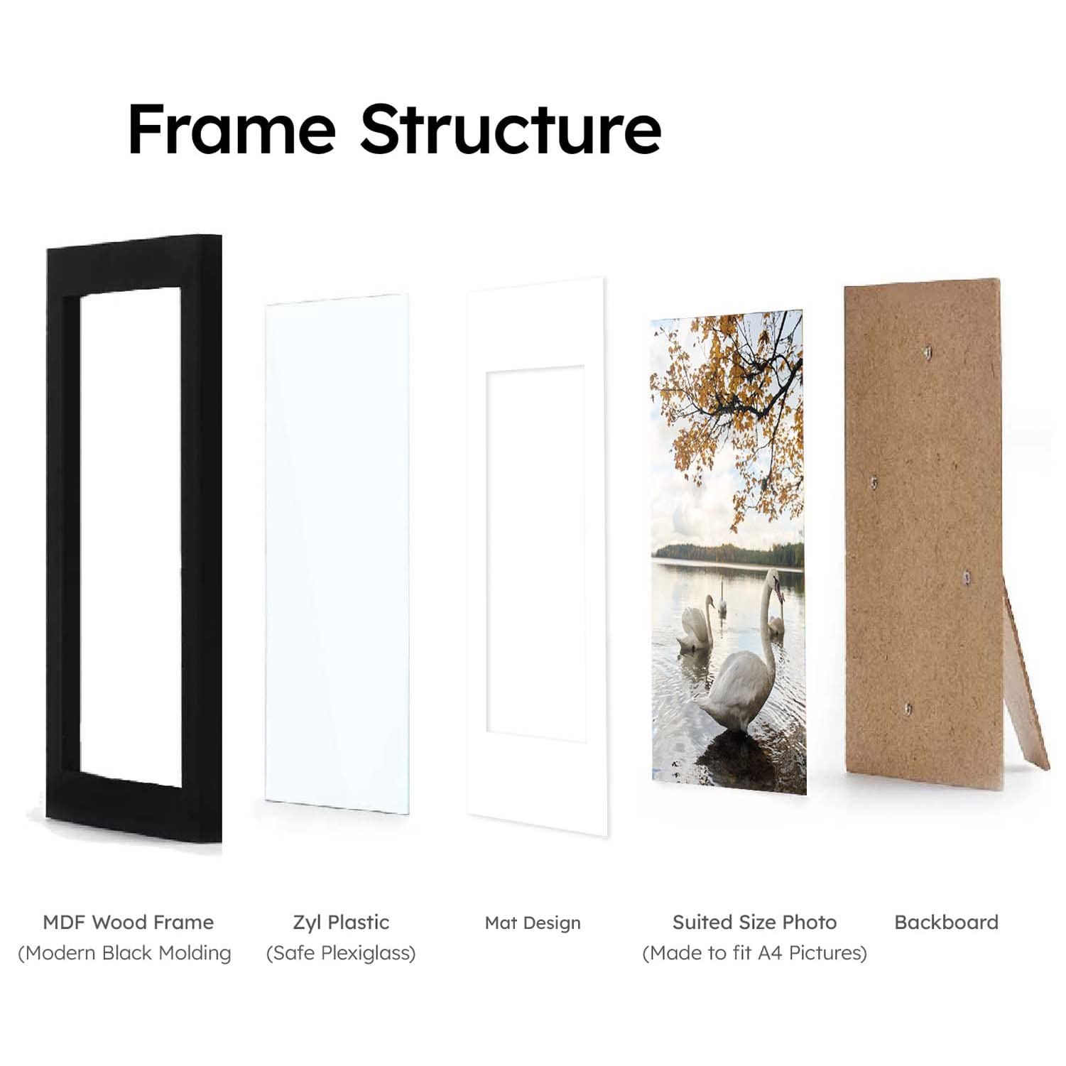 Black A4 Picture Frame Set of 3 - Display 6x8 Photos With Mat or 8.27x11.69 Documents Without Mat | Wall Gallery Frames for Posters, Certificates & Home Office Decor