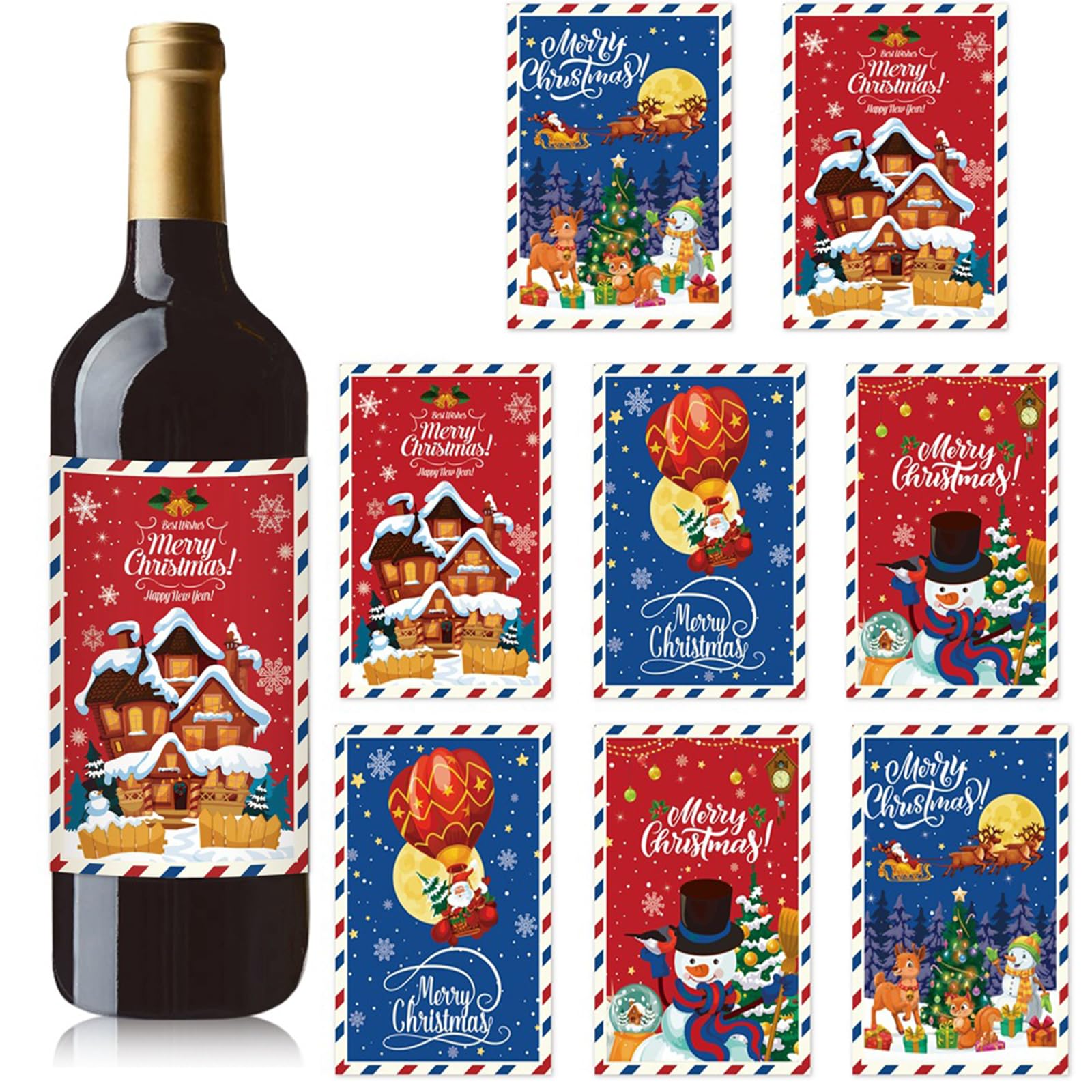 Christmas Wine Bottle Labels - Self Adhesive Holiday Stickers for Wine, Beer & Water Bottles - Perfect for Christmas Party Decorations & Gift Wrapping (Set of 50) - Great for Holiday Parties, DIY Gifts & Festive Home Decor