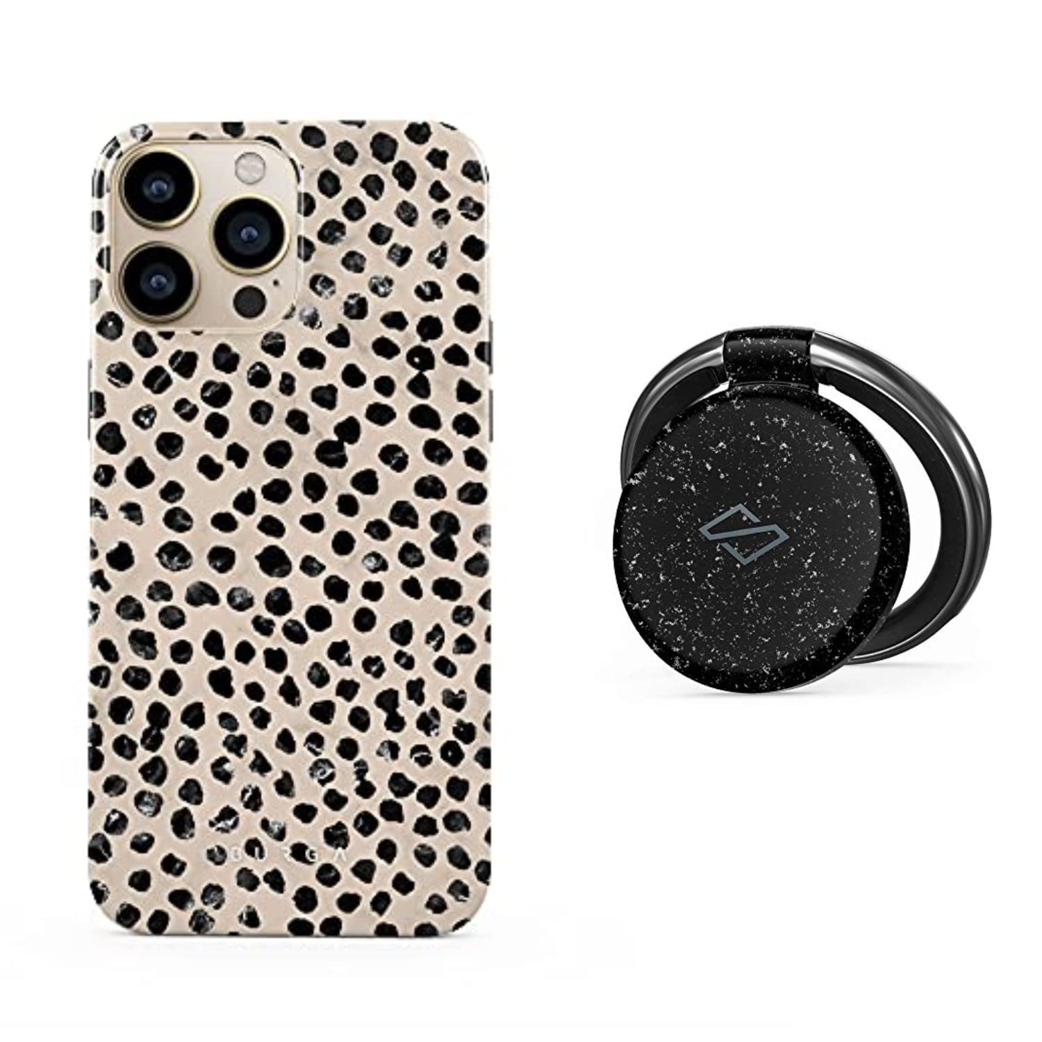 BURGA iPhone 13 PRO Case with Metal Ring Stand Holder - 360° Rotation, Shockproof, Heavy Duty, Fashionable Almond Latte Design for Girls - Perfect for Work, Travel, and Everyday Use