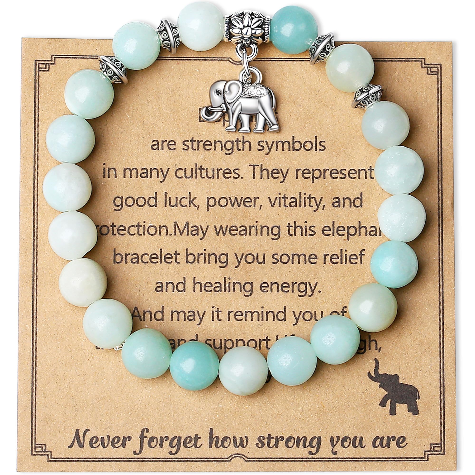 MAIBAOTA Elephant Bracelet for Women - 8mm Stretch Natural Stone Beaded Anxiety Relief Bracelet, Motivational Strength Jewelry - Perfect Get Well Soon Gift for Her | Ideal for Daily Wear, Meditation & Stress Relief
