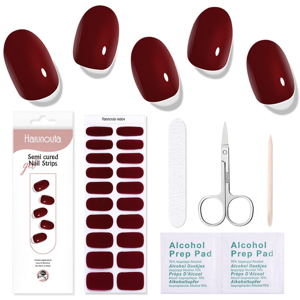 20Pcs Red Semi Cured Gel Nail Strips Kit - Long Lasting DIY Nail Art Decals for Home & Salon Use | Perfect for Parties, Weddings & Special Occasions
