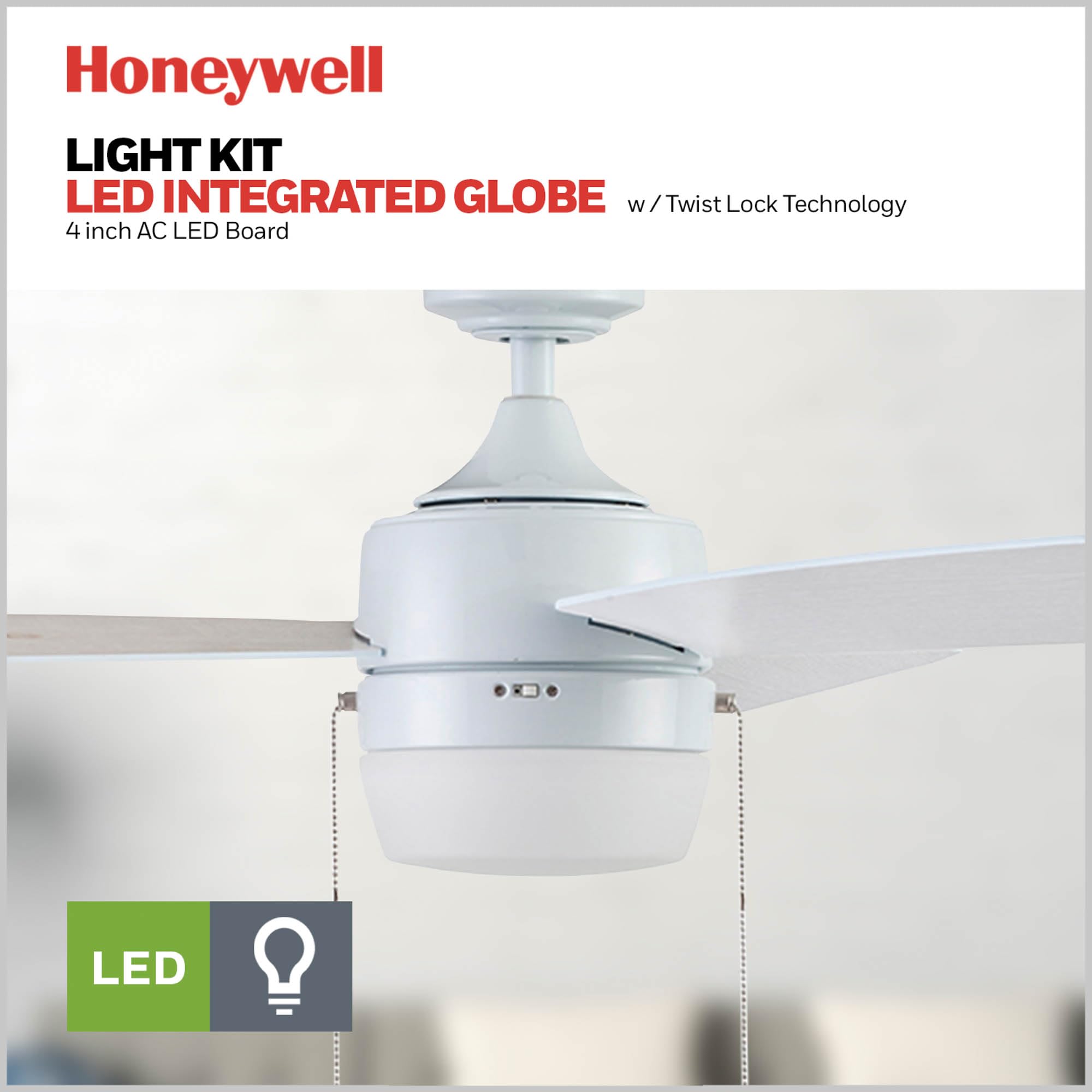 Honeywell Barcadero 44 Inch Modern Ceiling Fan with LED Light - 3 Blades, White Maple & White Finish Options - Bright White (51475-01) - Perfect for Living Room, Bedroom, and Indoor Spaces