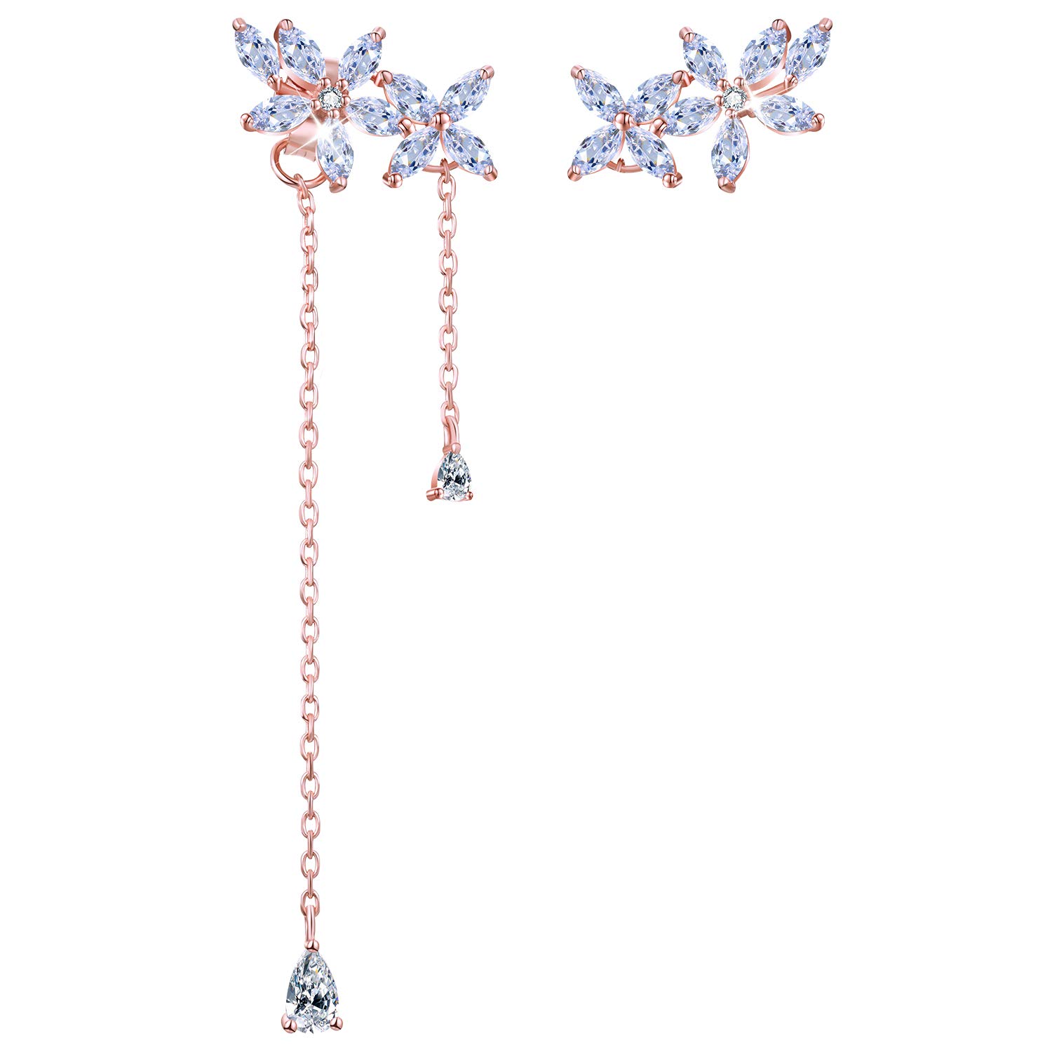 18K Gold Plated 925 Sterling Silver Snowflake Cubic Zirconia Drop Earrings | Hypoallergenic CZ Dangle Earrings for Women | Perfect for Bridal Wedding, Christmas Party & Formal Occasions