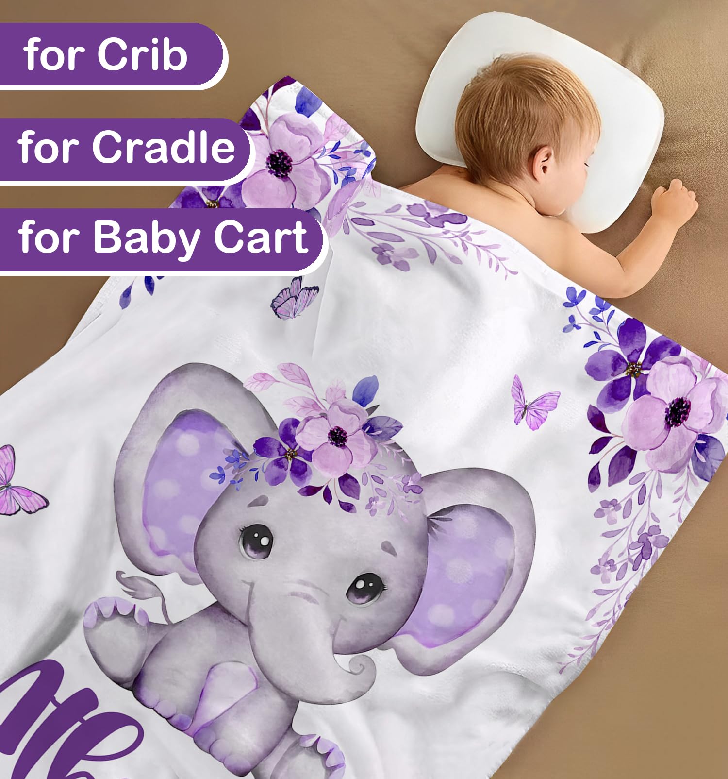 Personalized Baby Blankets for Girls & Boys - Custom Name Baby Blanket | Ultra Soft Elephant Blanket Gift for Newborns, Infants & Kids | Perfect for Nursery, Christening & Birthday Presents
