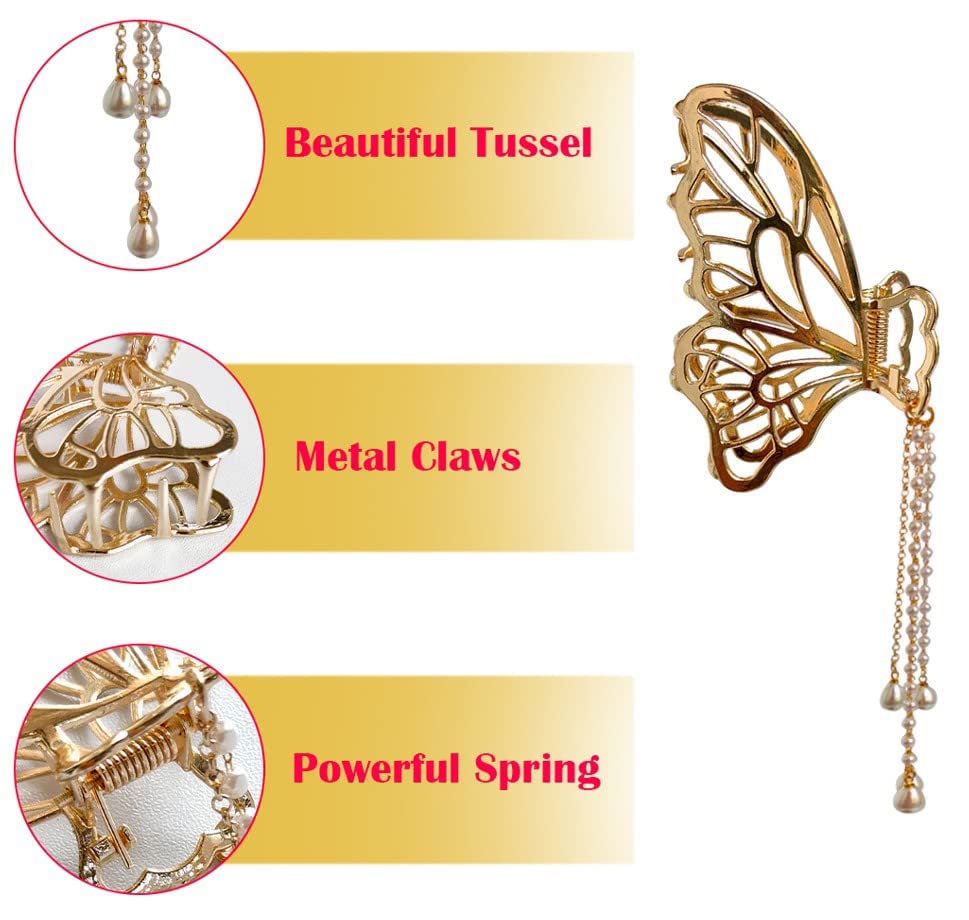 ANNACREATIONS Golden Large Metal Rhinestone Hair Claw Clip - Elegant Hair Accessories for Women & Girls - Perfect for Parties, Weddings and Special Occasions