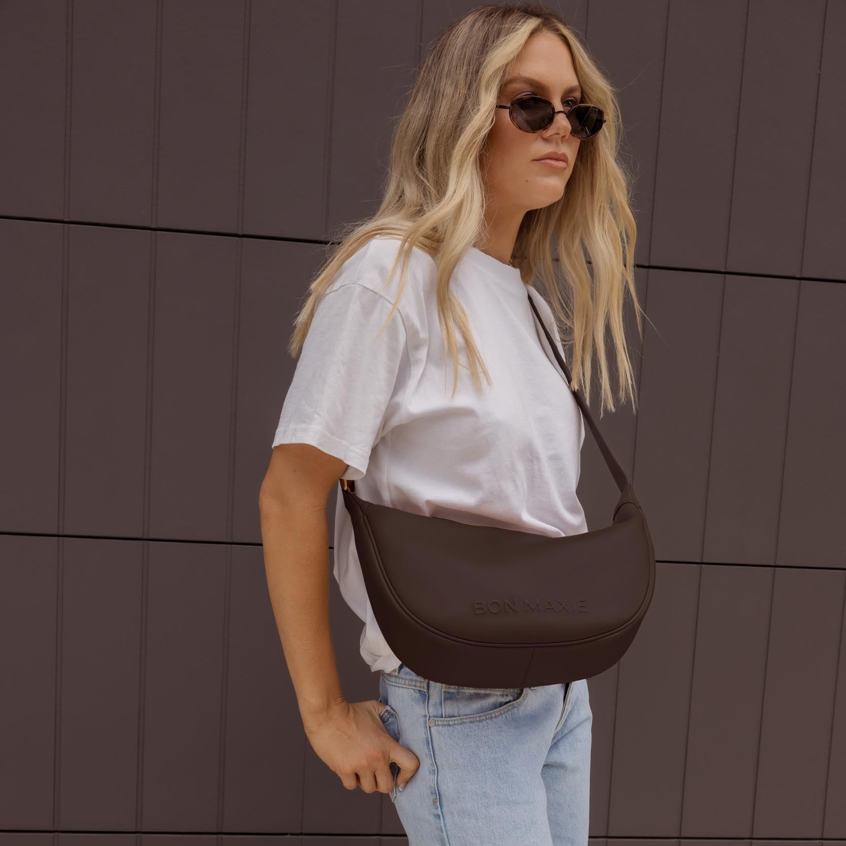 Stylish Slouchy Leather Crescent Crossbody Bag in Dark Chocolate - Perfect for Everyday Use, Travel & Casual Outings