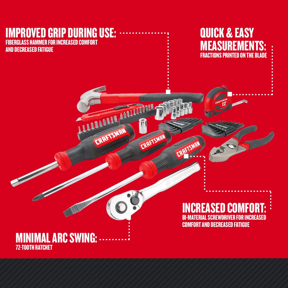 CRAFTSMAN 57-Piece Home & Mechanics Tool Kit (CMMT99446) - Perfect for DIY Repairs, Automotive Maintenance, and Household Projects