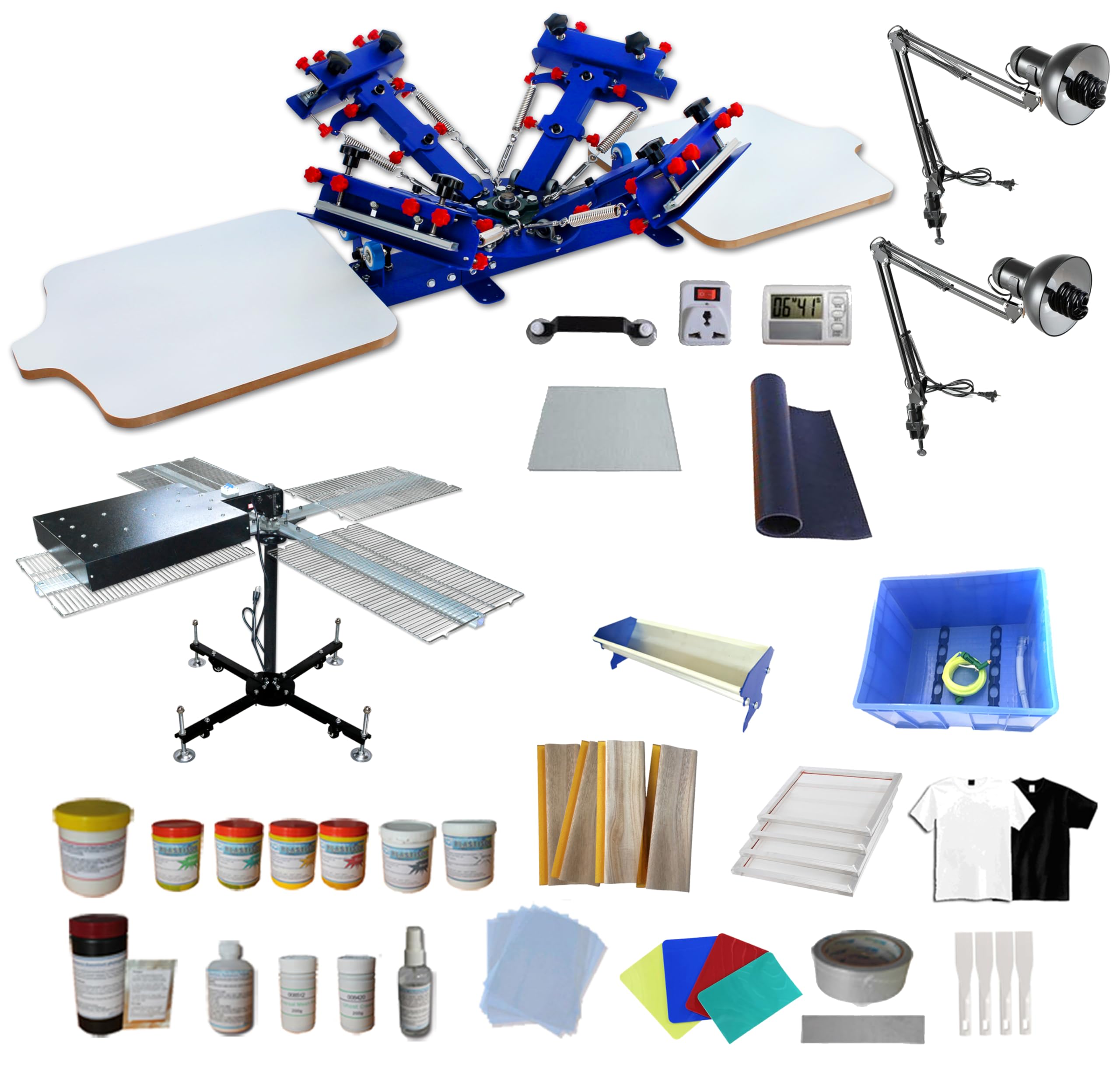 4-Color 2-Station Screen Printing Kit - Professional Desktop Screen Printing Press Equipment with Squeegee & Ink - Perfect for DIY T-Shirt Printing, Custom Apparel & Small Business Use