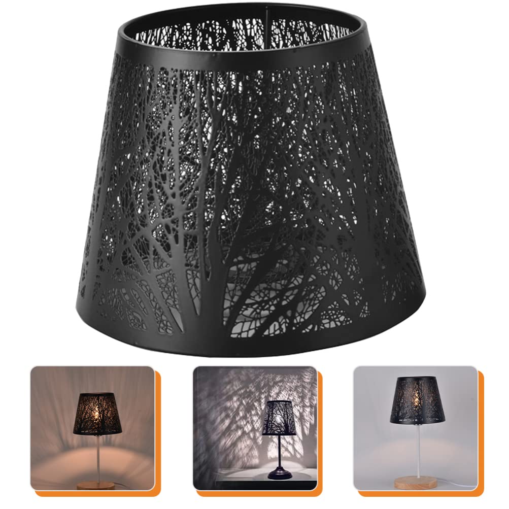 Modern Black E27 Hollow Tree Shadow Lamp Shade - Metal Replacement Lampshade for Table & Floor Lights - Perfect for Living Room, Bedroom, and Office Decor