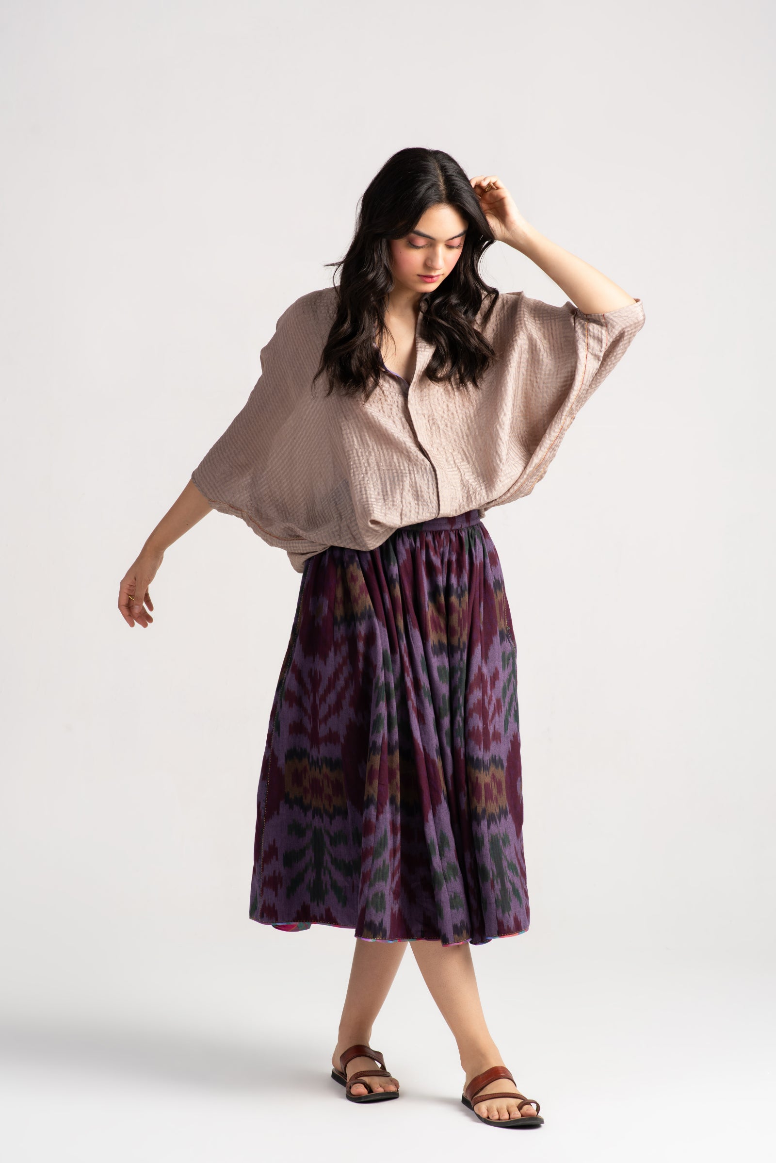 Aasha Silk Check Pale Mauve Shirt - Elegant Women's Blouse for Office Wear & Special Occasions