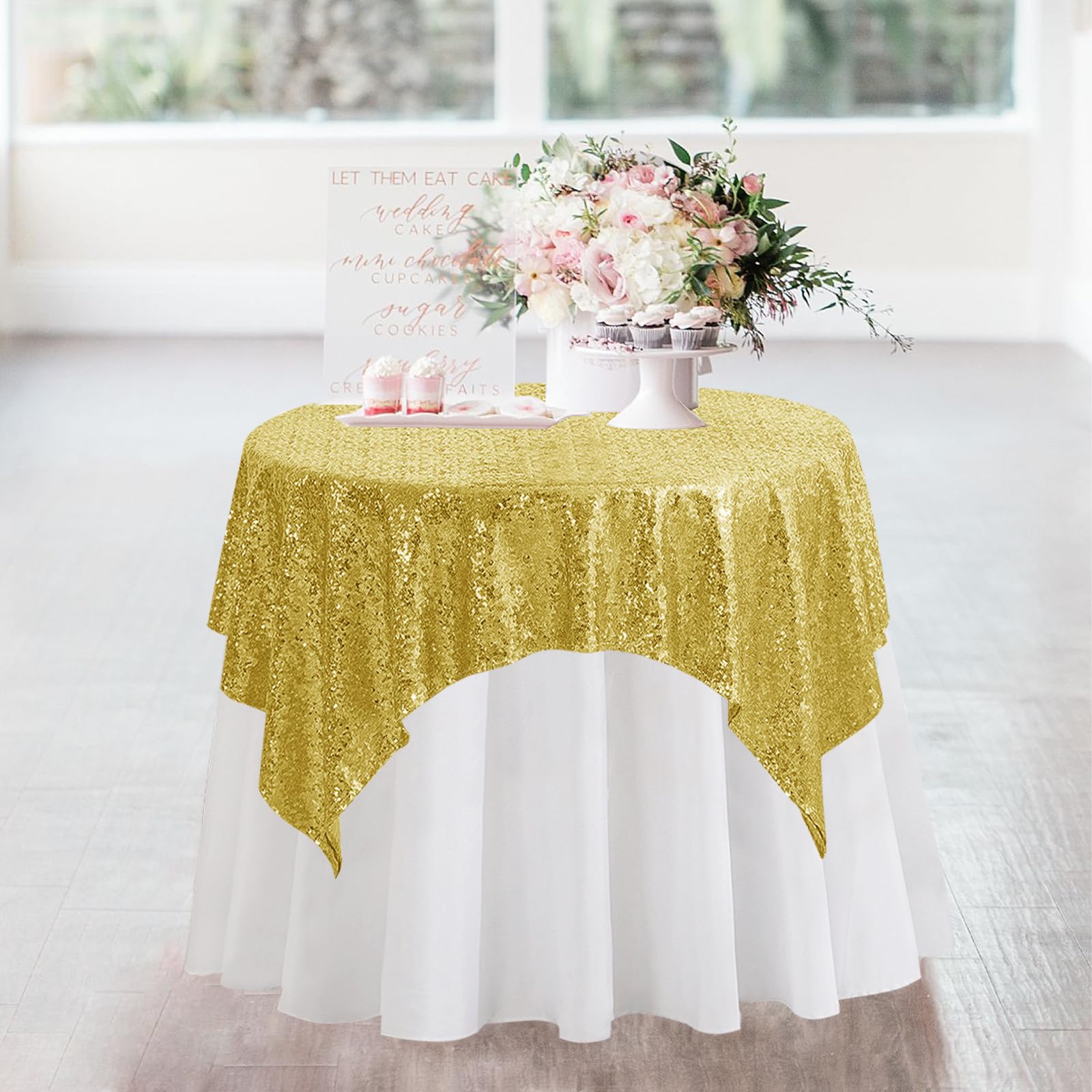 50x50 Inch Square Gold Sequin Tablecloth - Sparkling Seamless Glitter Party Table Cover, Elegant Shiny Table Overlay for Wedding, Birthday, Prom & Special Event Decorations | Perfect for Banquet, Reception, and Celebration Table Settings
