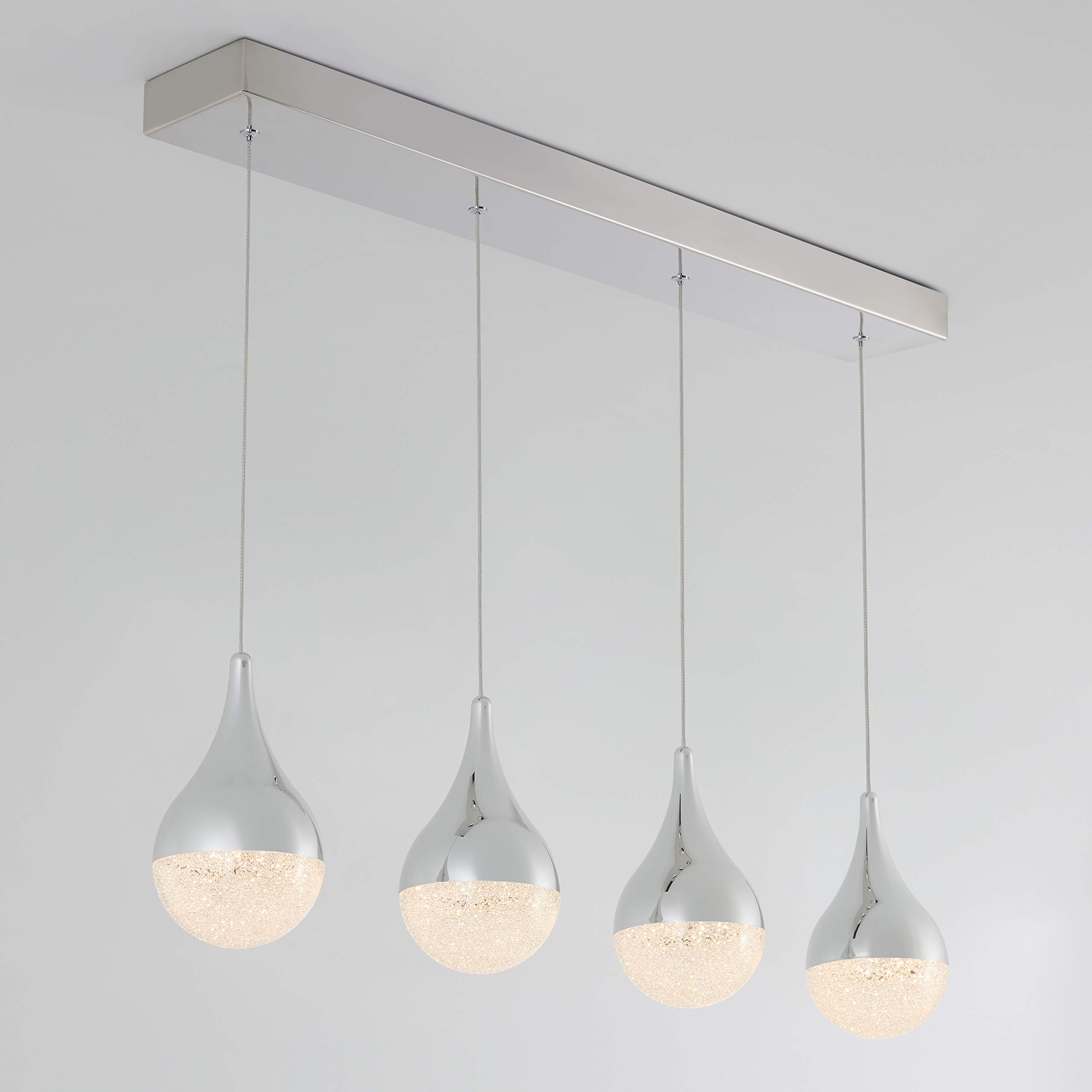 Artika PDT-4GL-RN 4-LED Glitter Pendant Light Fixture - 4 Lights, Silver Finish - Perfect for Dining Room, Kitchen Island & Bedroom Lighting