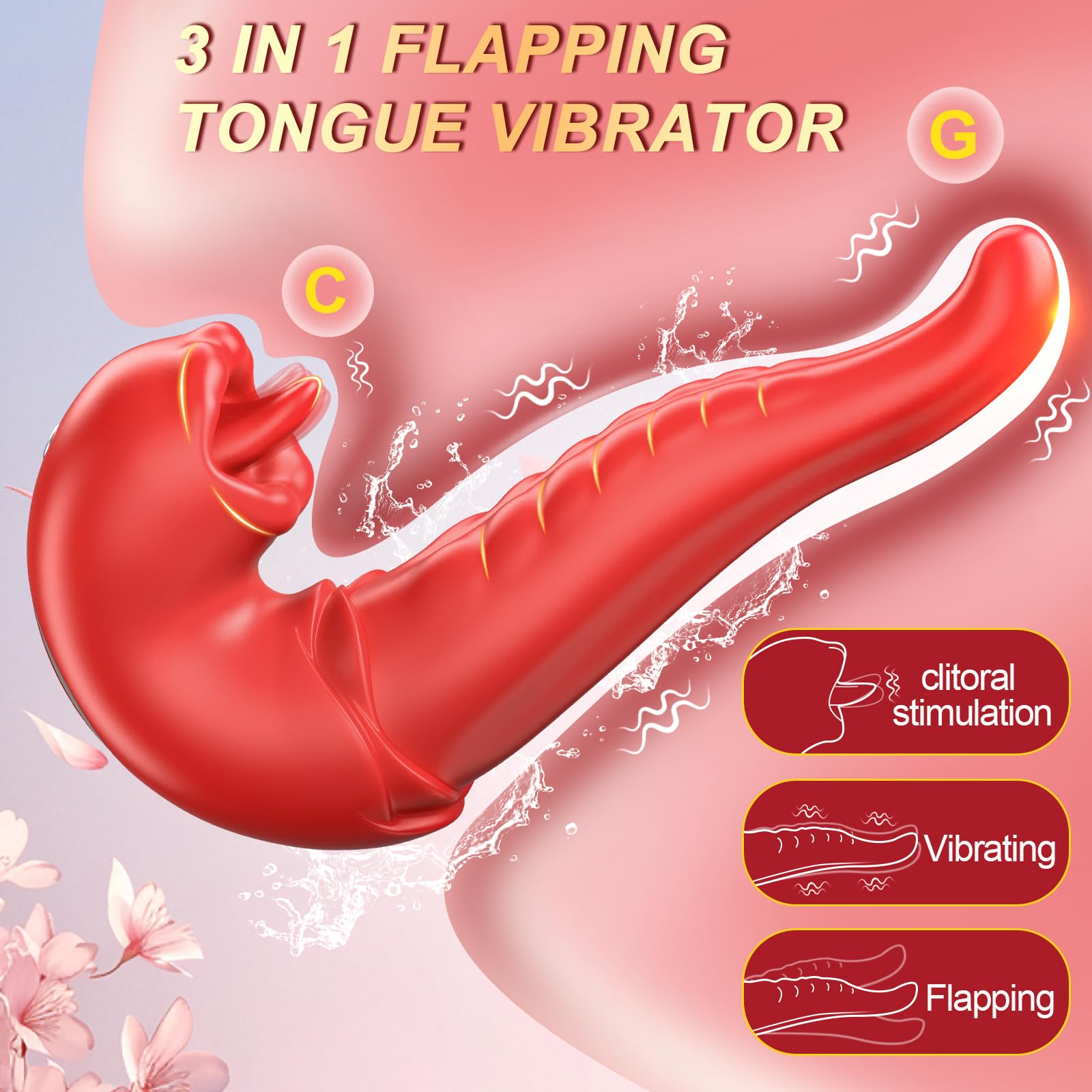 APP Controlled Rose Tongue Vibrator for Women - 3-in-1 G Spot & Clitoral Stimulator with 10 Flapping & 10 Vibration Modes, Couple Adult Toy for Romantic Nights & Solo Pleasure