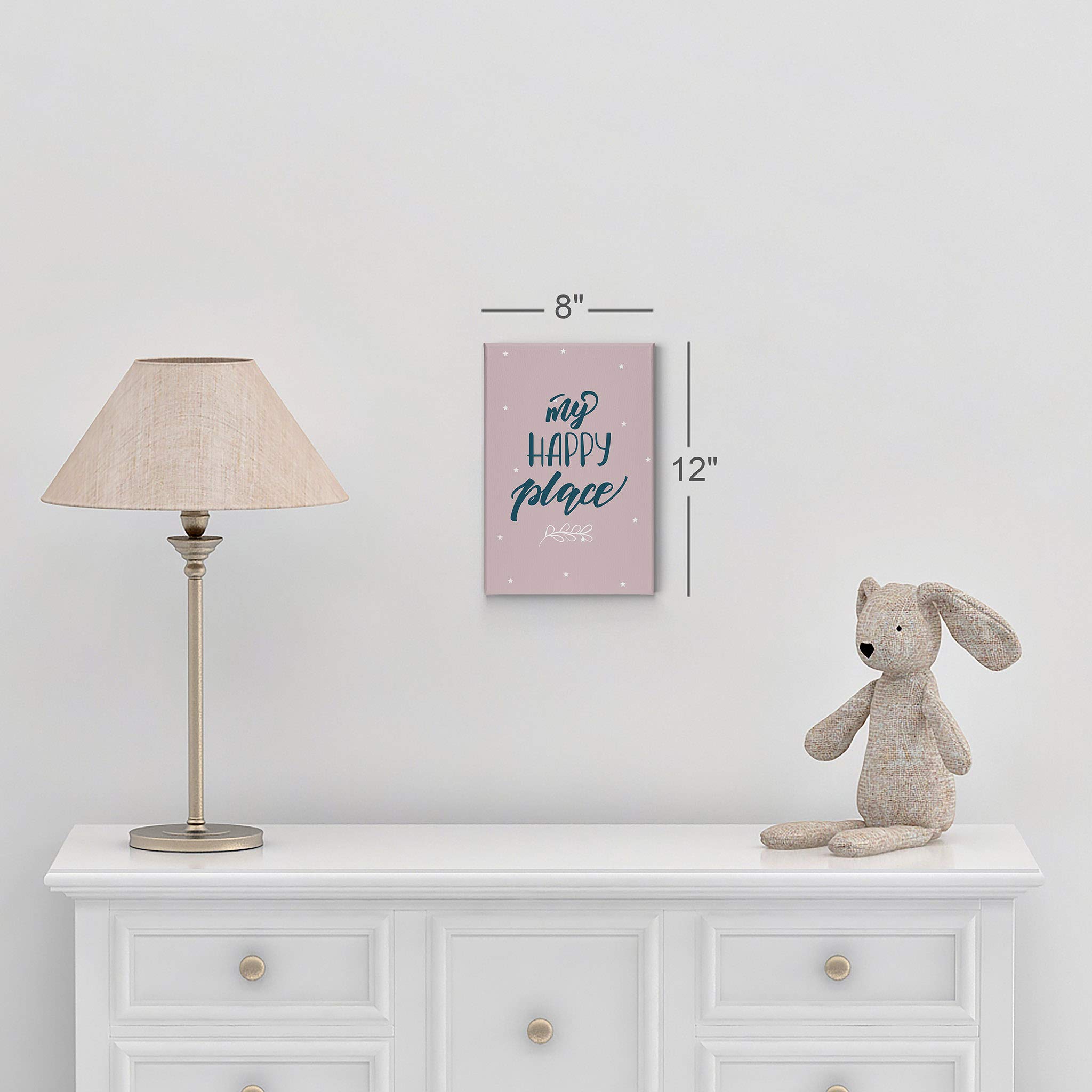 Smile Art Design 'My Happy Place' Inspirational Quote Canvas Wall Art - Pink Background Nursery Decor, Kids Room Decor, Baby Room Decor - Ready to Hang 36x24 - Made in USA | Perfect for Bedrooms, Playrooms & Gift Ideas