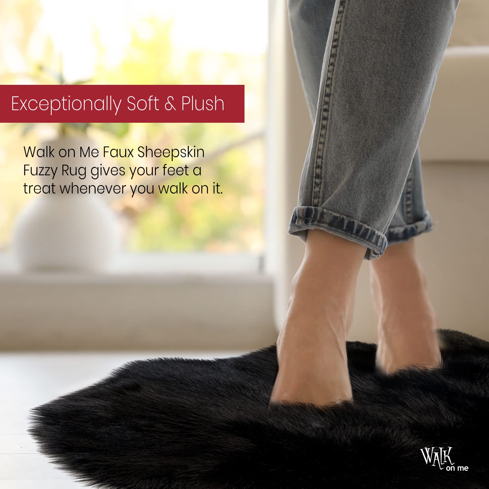 6x9 ft Soft Faux Fur Area Rug - Black Fluffy Sheepskin Rug for Living Room, Bedroom, Nursery | Non-Slip Machine Washable Rectangle Rug for Cozy Home Decor & Kids Room