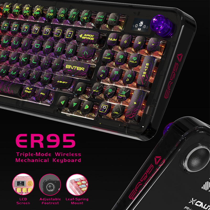 PIIFOX ER95 Wireless Mechanical Keyboard - Triple Mode (Bluetooth/2.4G/Wired), LCD Display, RGB Backlit - Perfect for Gaming, Office Work & Typing Enthusiasts