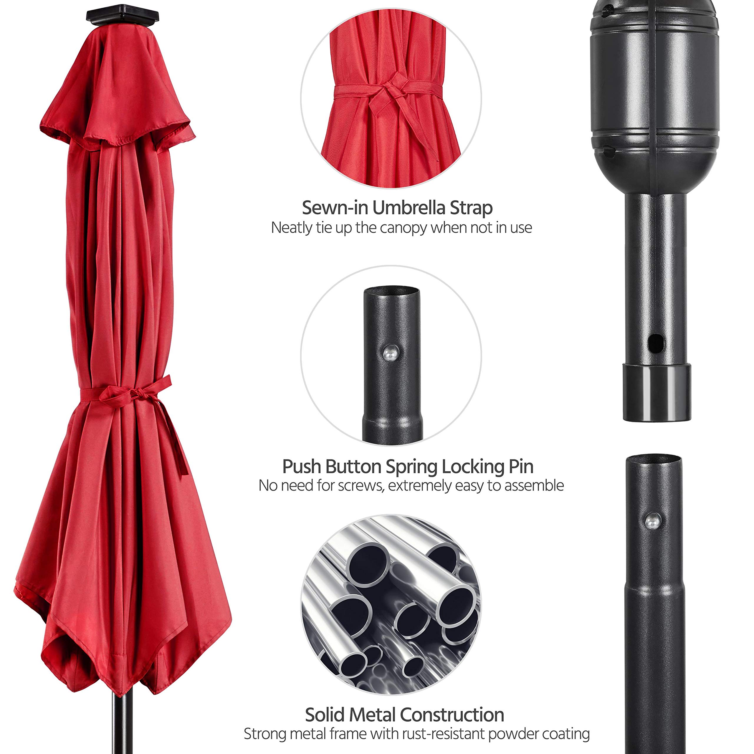 Yaheetech 7.5/9/10FT Solar LED Patio Umbrella - Waterproof Outdoor Market Umbrella with 26.5lb Heavy Duty Base for Garden, Lawn, Deck, Backyard & Pool - Perfect for Outdoor Dining, Lounging and Shade Protection