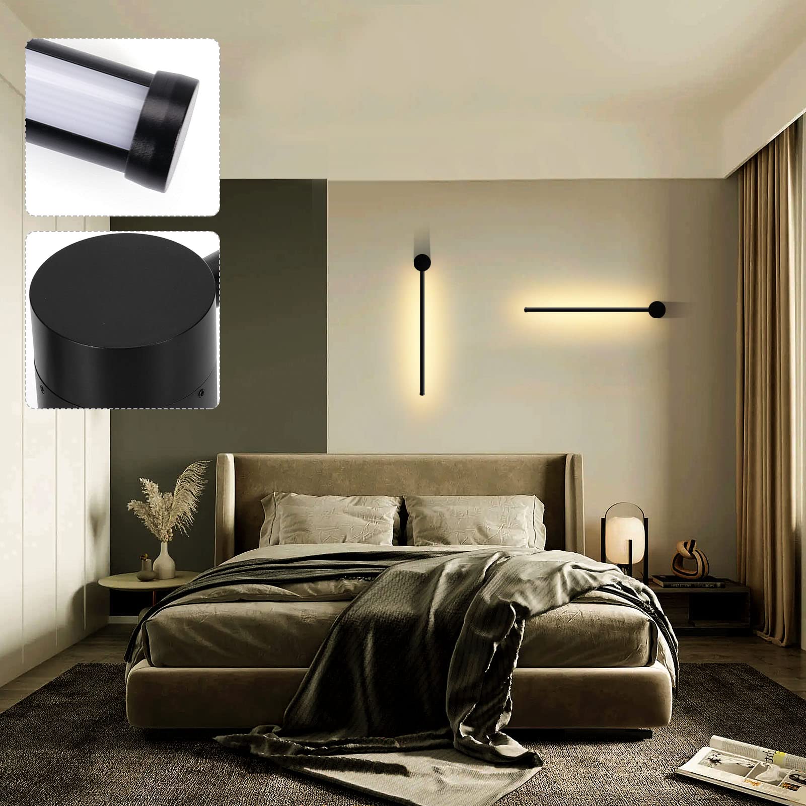 12W Modern Linear LED Wall Sconce - 360° Rotatable Cylinder Wall Light for Living Room, Bedroom, Hallway & Staircase | Energy-Efficient Home & Office Lighting Solution