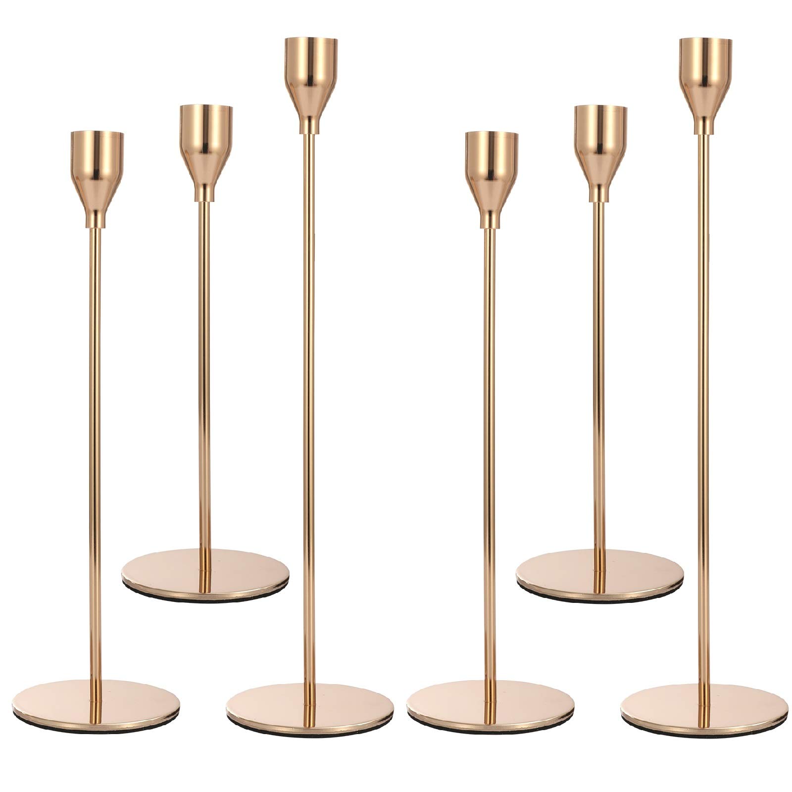 Set of 6 Pink Gold Candlestick Holders - Elegant Taper Candle Holders for Home Decor, Wedding Centerpieces, Dining Table, Party & Anniversary Decorations | Romantic Ambiance Lighting for Dinner Parties, Holiday Tablescapes & Special Occasions