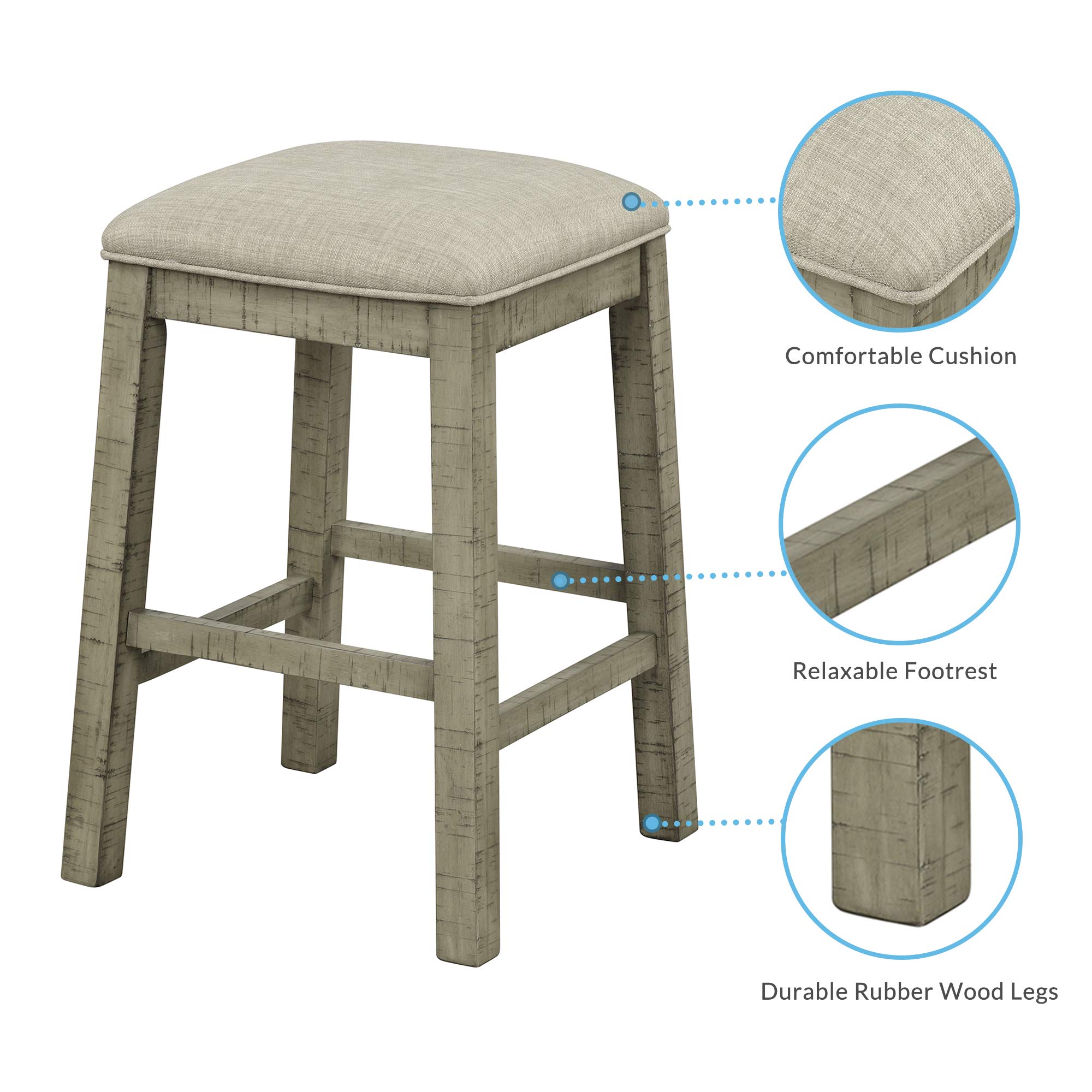 Quarte 4-Piece Rustic Wood Counter Height Bar Table Set with Fabric Padded Stools & Socket, Multipurpose Dining Room Furniture for Kitchen, Living Room, and Small Spaces