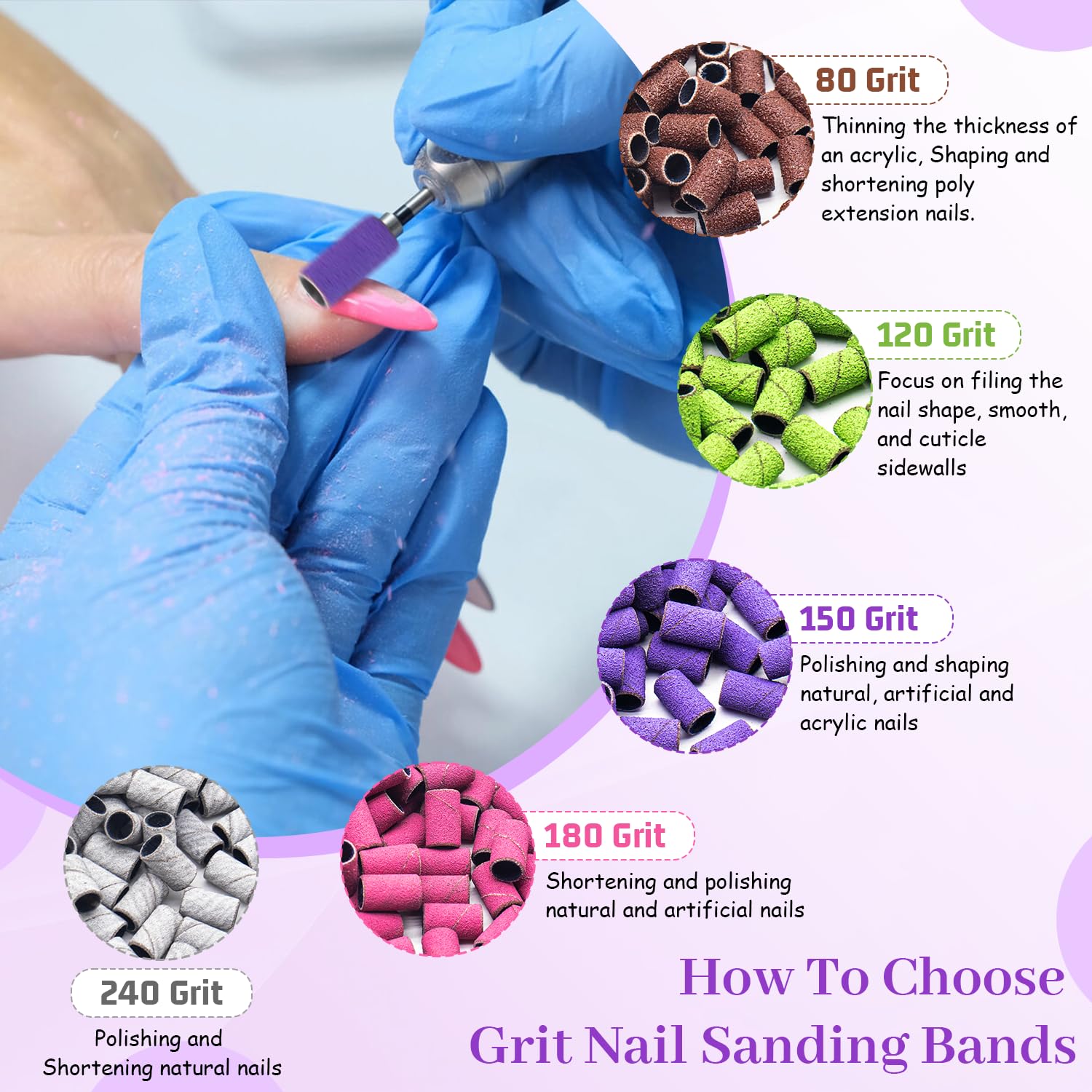 240 Grit Sanding Bands for Nail Drill - 100Pcs Extra Fine Nail Sanding Bands for Natural Nails Polishing, Shaping & Manicure - Professional Zebra Sanding Bands Set for At-Home & Salon Nail Care - Perfect for Gel, Acrylic & Pedicure Applications