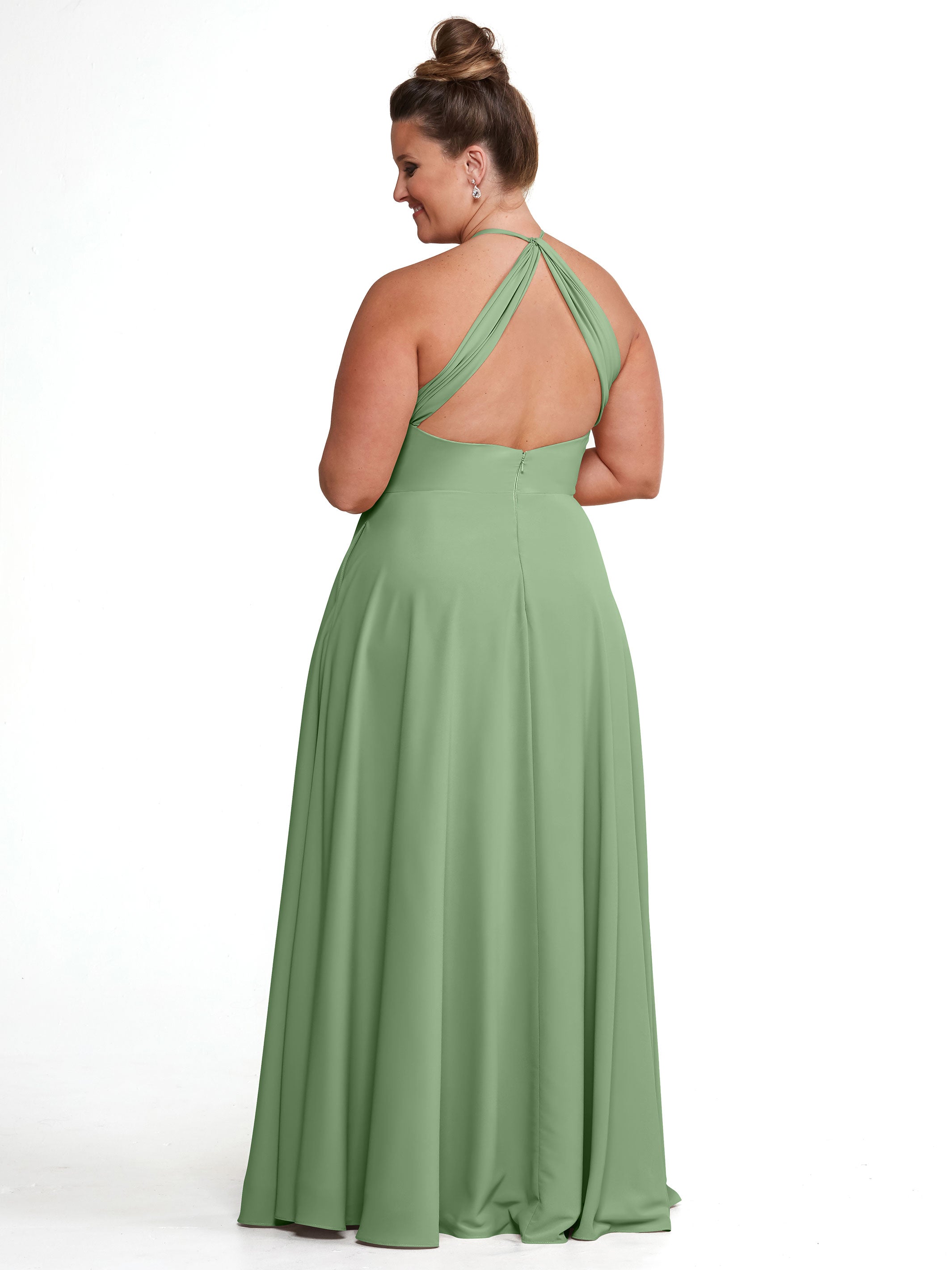 Elegant 83022 Stretch Chiffon Halter A-Line Bridesmaid Dress with Pockets - Perfect for Weddings, Formal Events & Special Occasions