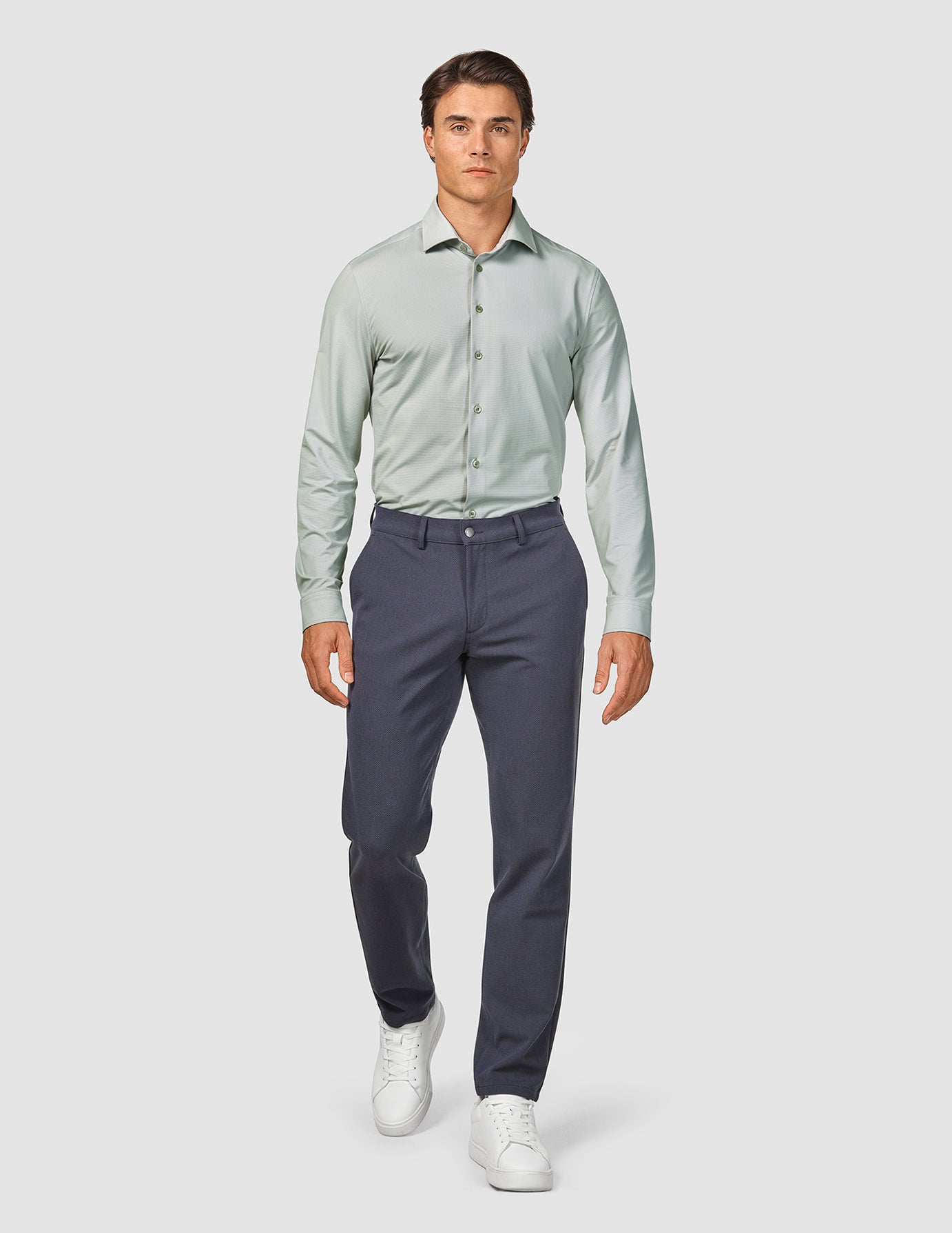 Men's Travel Shirt Mint Grey Slim Fit - Lightweight Wrinkle-Resistant Button Down for Business Trips & Vacations
