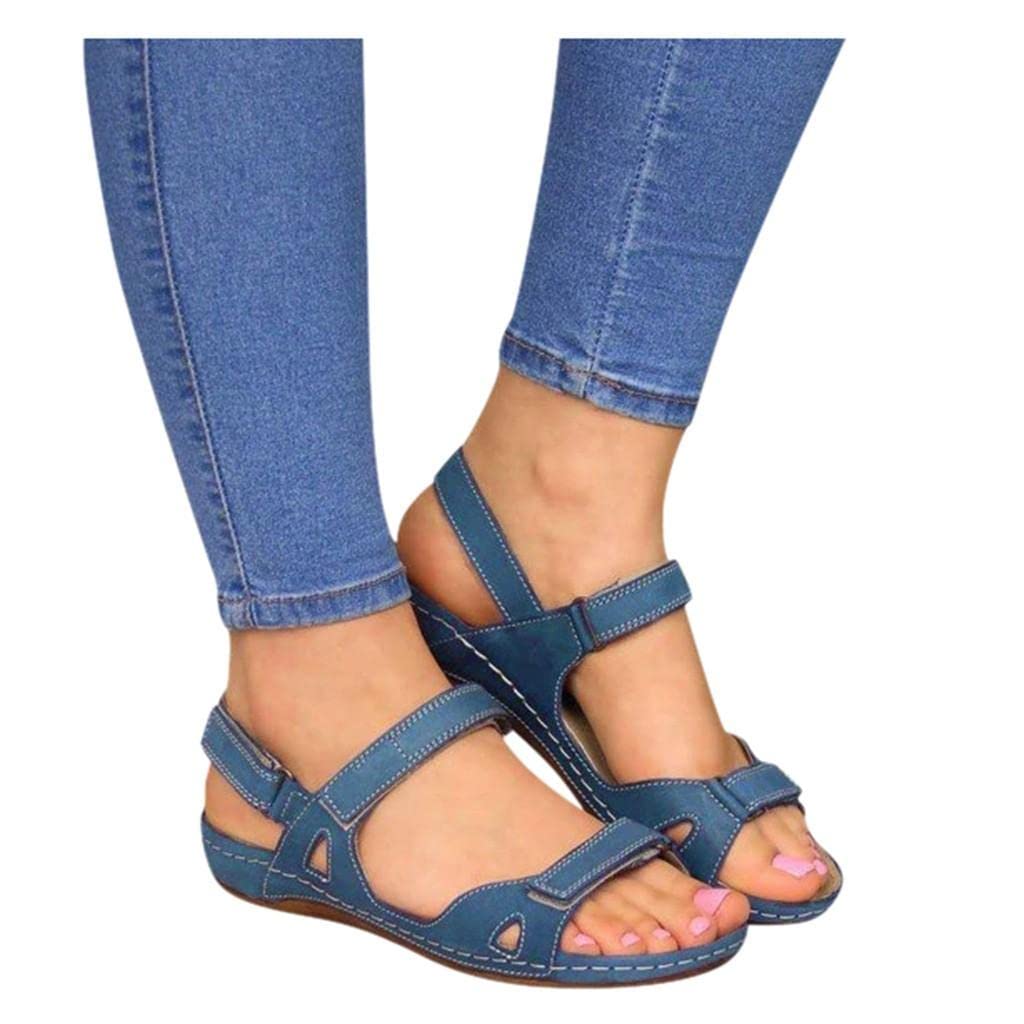 **Women's Casual Sports Sandals – Open Toe Ankle Strap Buckle Comfort Flat Sandals with Arch Support | Fashion Leather Soft Platform Sandals for Beach, Travel, Wedding & Outdoor Activities**