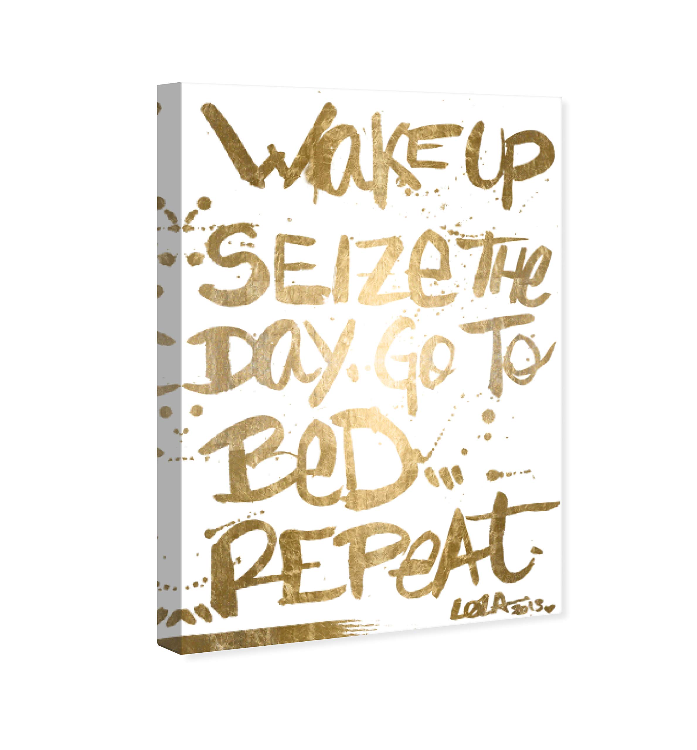 Oliver Gal Artist Co. 'Seize The Day' Gold Foil Wall Art Canvas Print - 20x30 Inch Motivational Quote Home Decor for Living Room, Bedroom & Office - White & Gold Typography Artwork