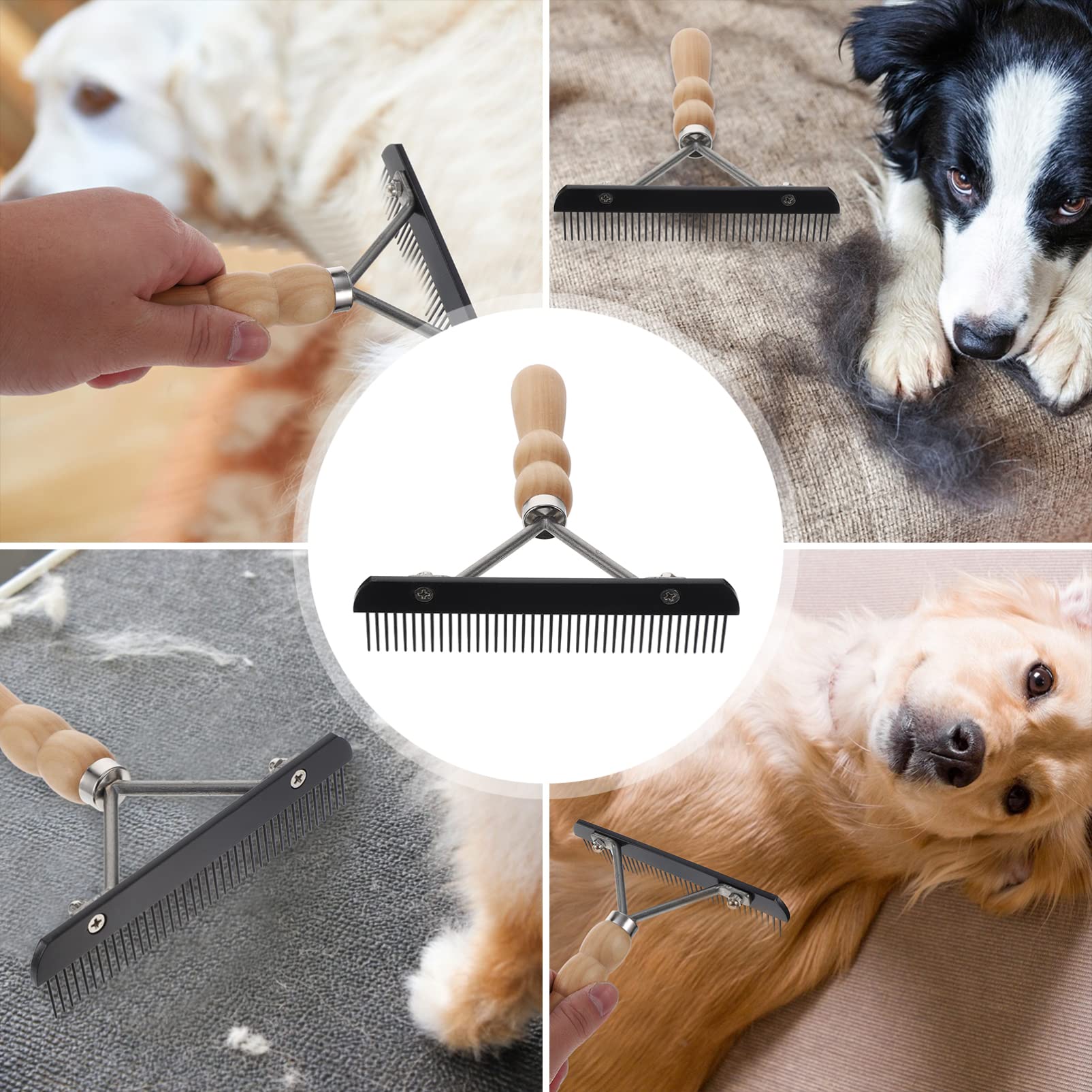 Premium Dog Deshedding Brush & Cat Grooming Tool - Gentle Wooden Grass Rake Comb for Pet Hair Removal - Perfect for Shedding Control & Matting Prevention - Ideal for Home Grooming & Professional Pet Care