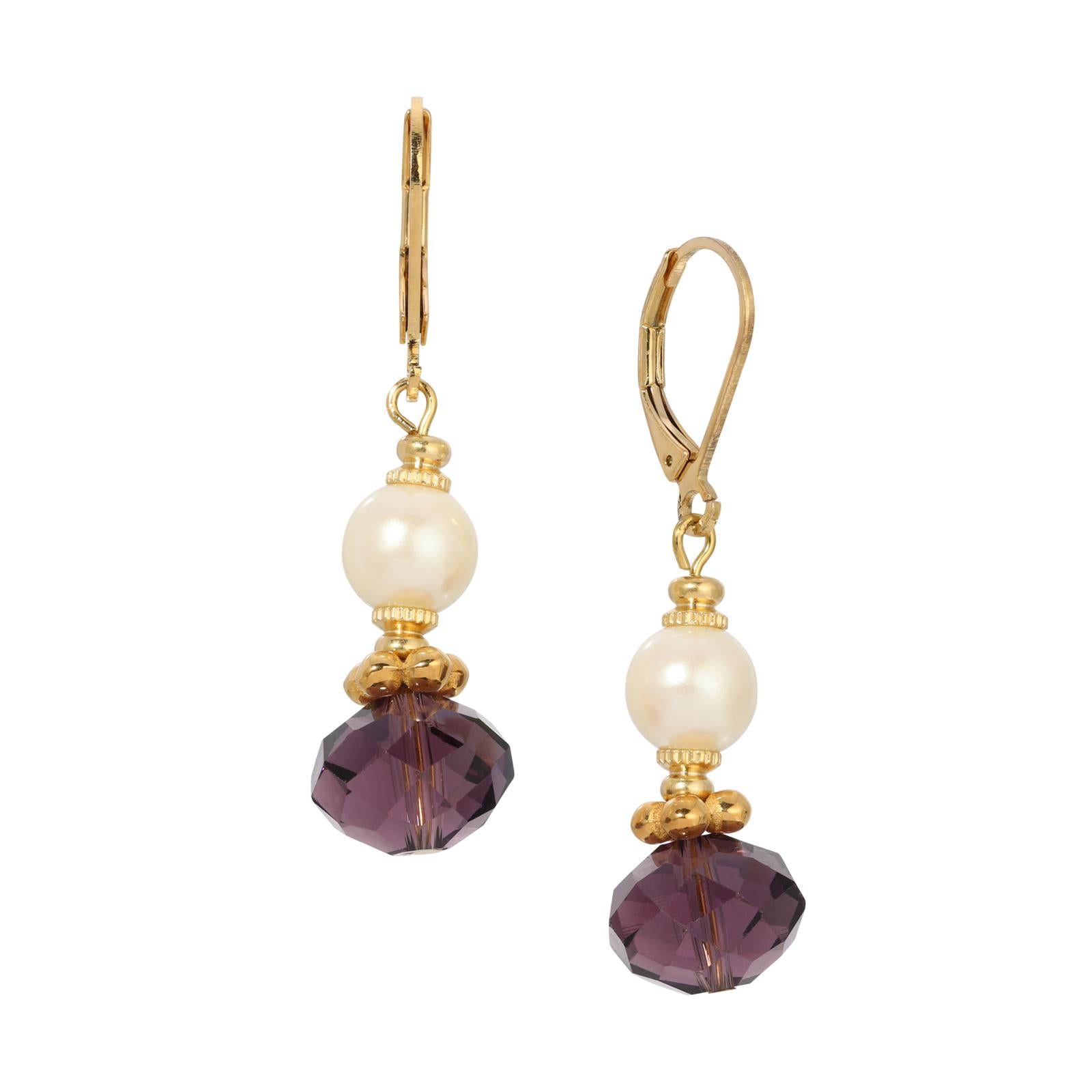 1928 Vintage Style Faux Pearl & Amethyst Crystal Dangle Drop Earrings for Women - Elegant Jewelry Gift for Weddings, Parties & Special Occasions