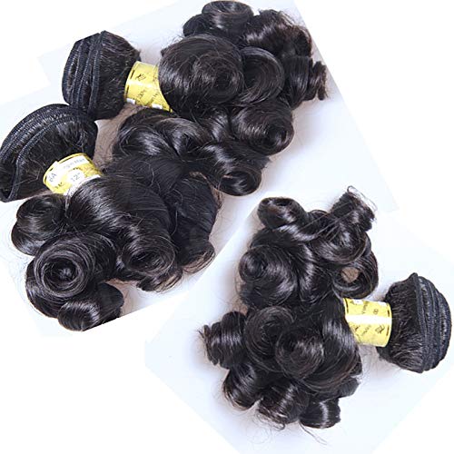 Short Bouncy Curly Human Hair Extensions 3pcs/Lot - 100% Peruvian Remy Fumi Curly Hair Wefts (10 12 12inch) Natural Color Spring Curl Hair Bundles for Women | Perfect for Daily Wear, Parties & Special Occasions
