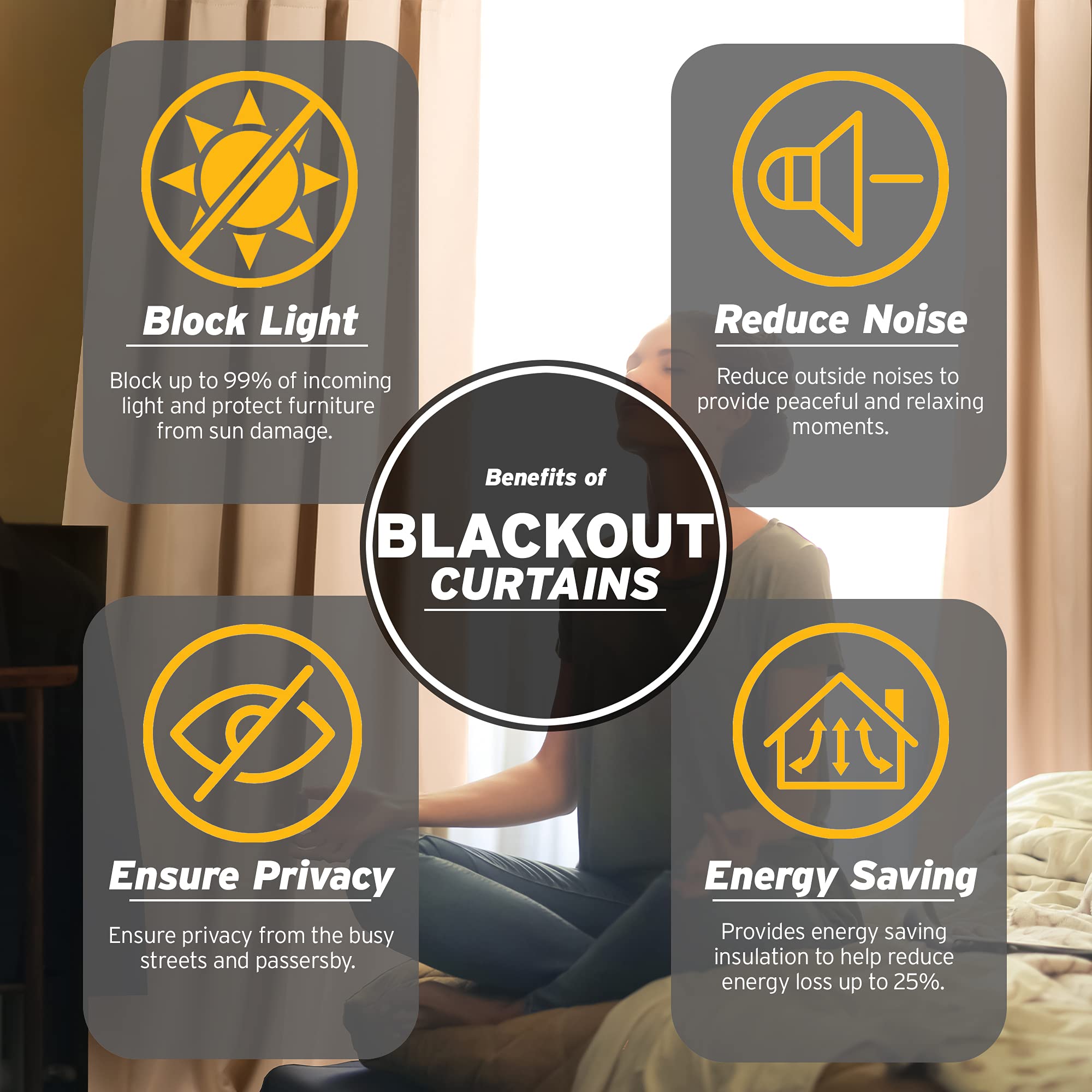 Best Thermal Insulated Blackout Curtains for Home - White, 52x84 Inches, Knotted Tab Top for Energy Efficiency & Privacy - Perfect for Bedrooms, Living Rooms & Home Theaters