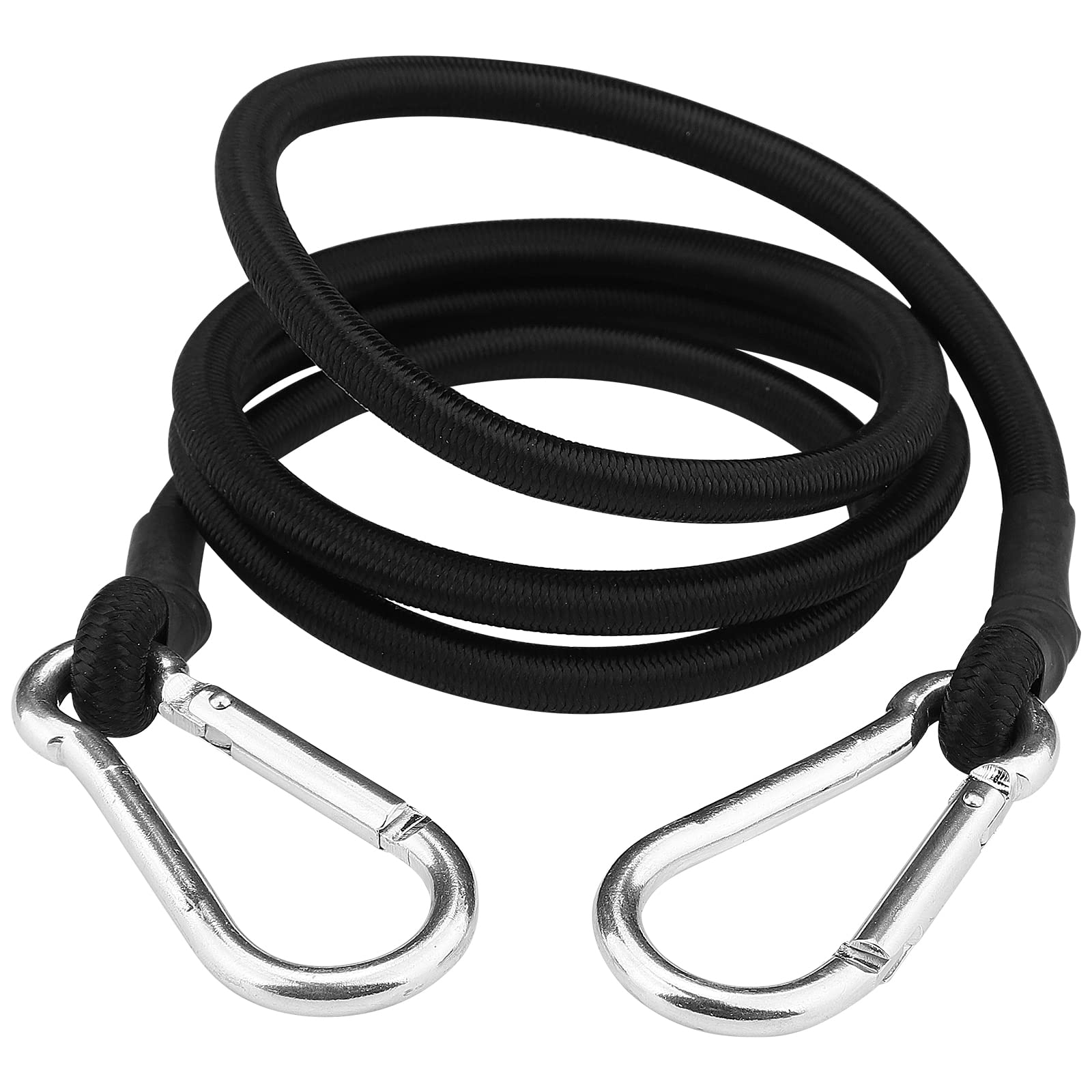 48 Inch Heavy Duty Black Bungee Cords with Carabiner Hooks - 4 Pack for Camping, Hiking, Luggage Straps & Outdoor Gear Securing