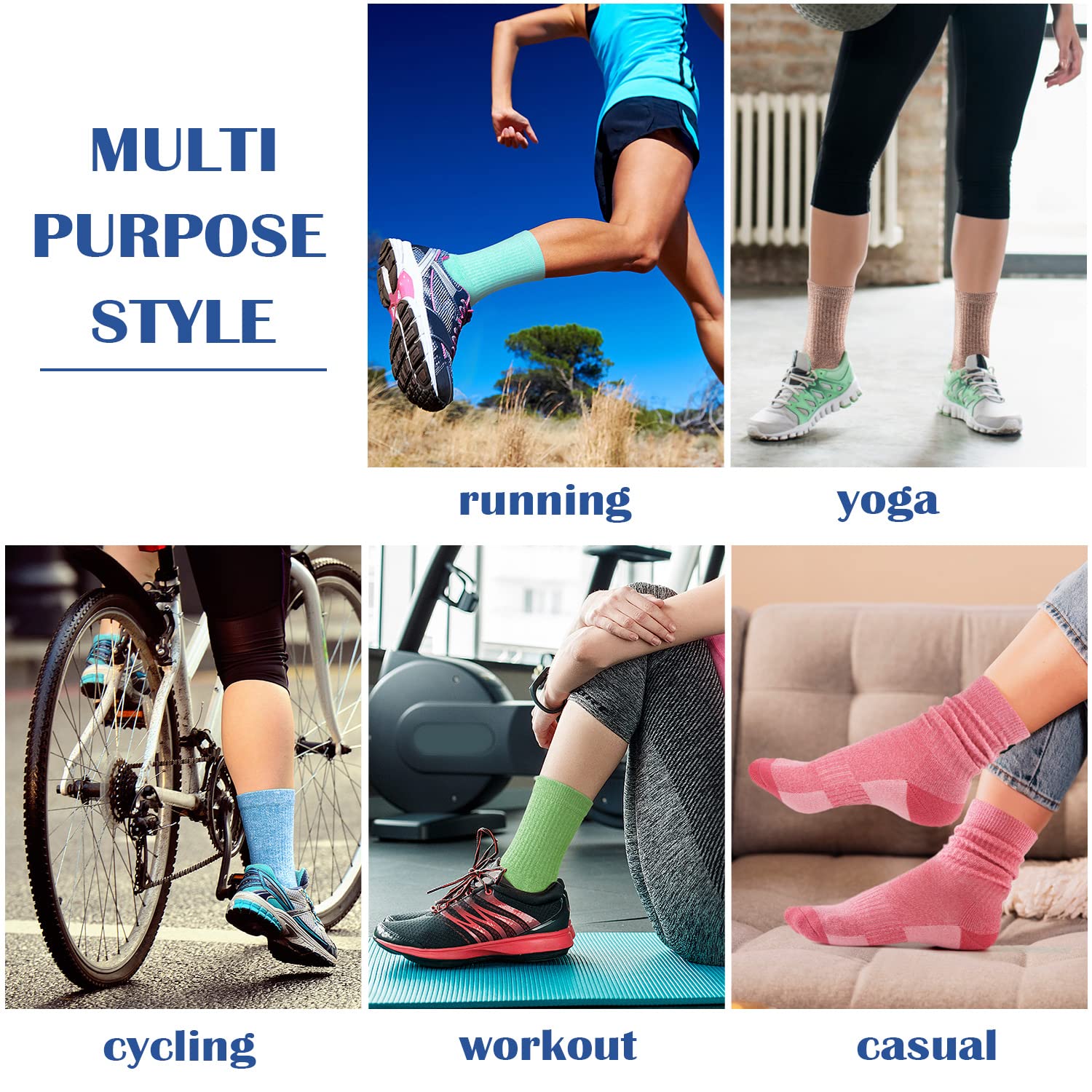 Gonii Women's Hiking & Running Socks - Thick Cushioned Athletic Crew Socks (5-Pair Pack) for Outdoor Activities, Gym Workouts & Everyday Comfort