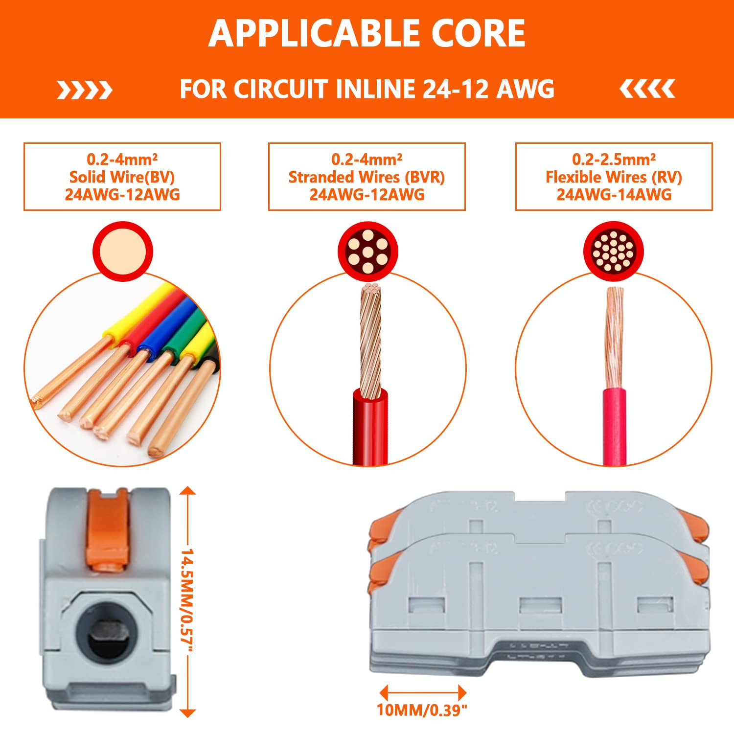 50 Pcs 1 to 1 Inline Electrical Lever Wire Connectors - Quick Push-in Cable Splicing Connectors for 28-12 AWG Wires (Grey Orange) - Ideal for Home Wiring, Electrical Repairs, and DIY Projects
