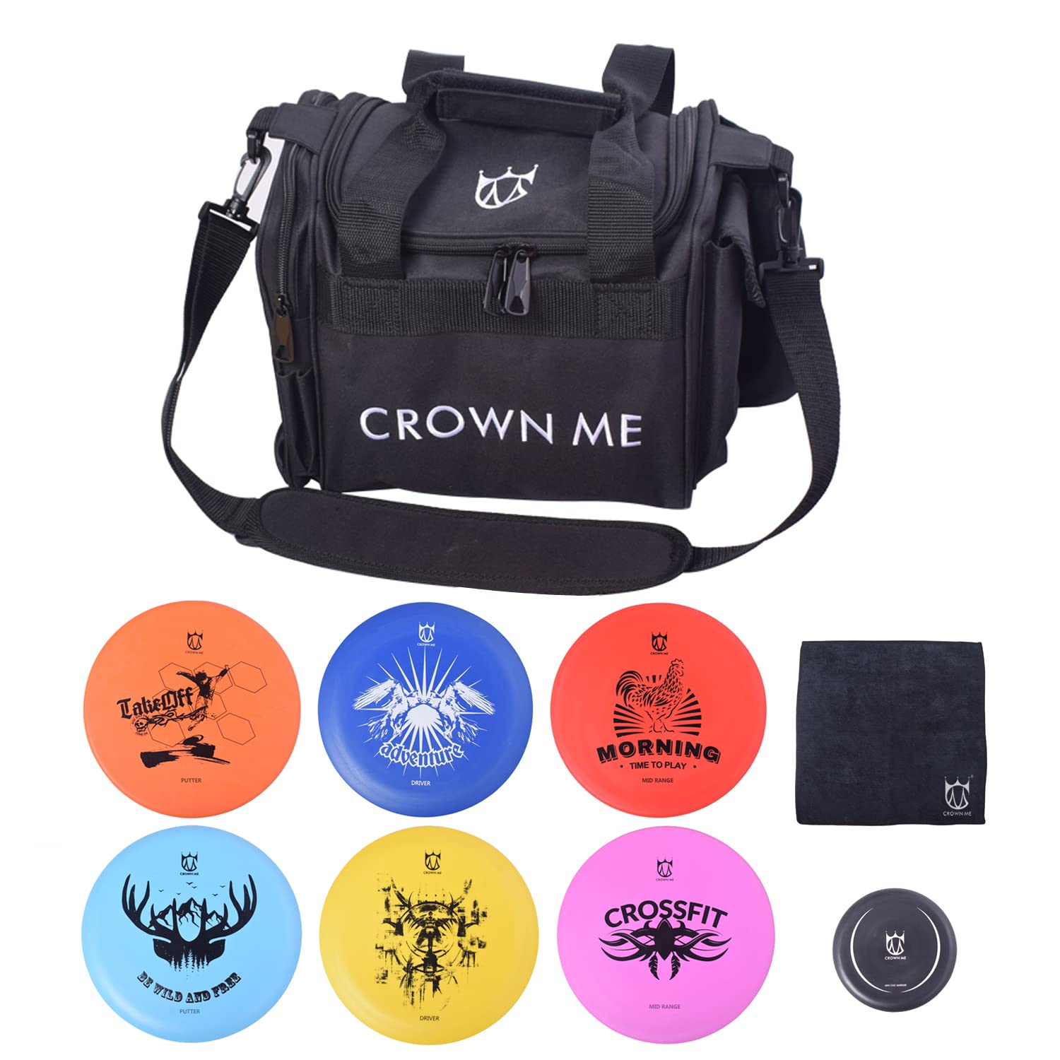 CROWN ME Disc Golf Starter Set - 6 Discs, Bag & Accessories for Beginners