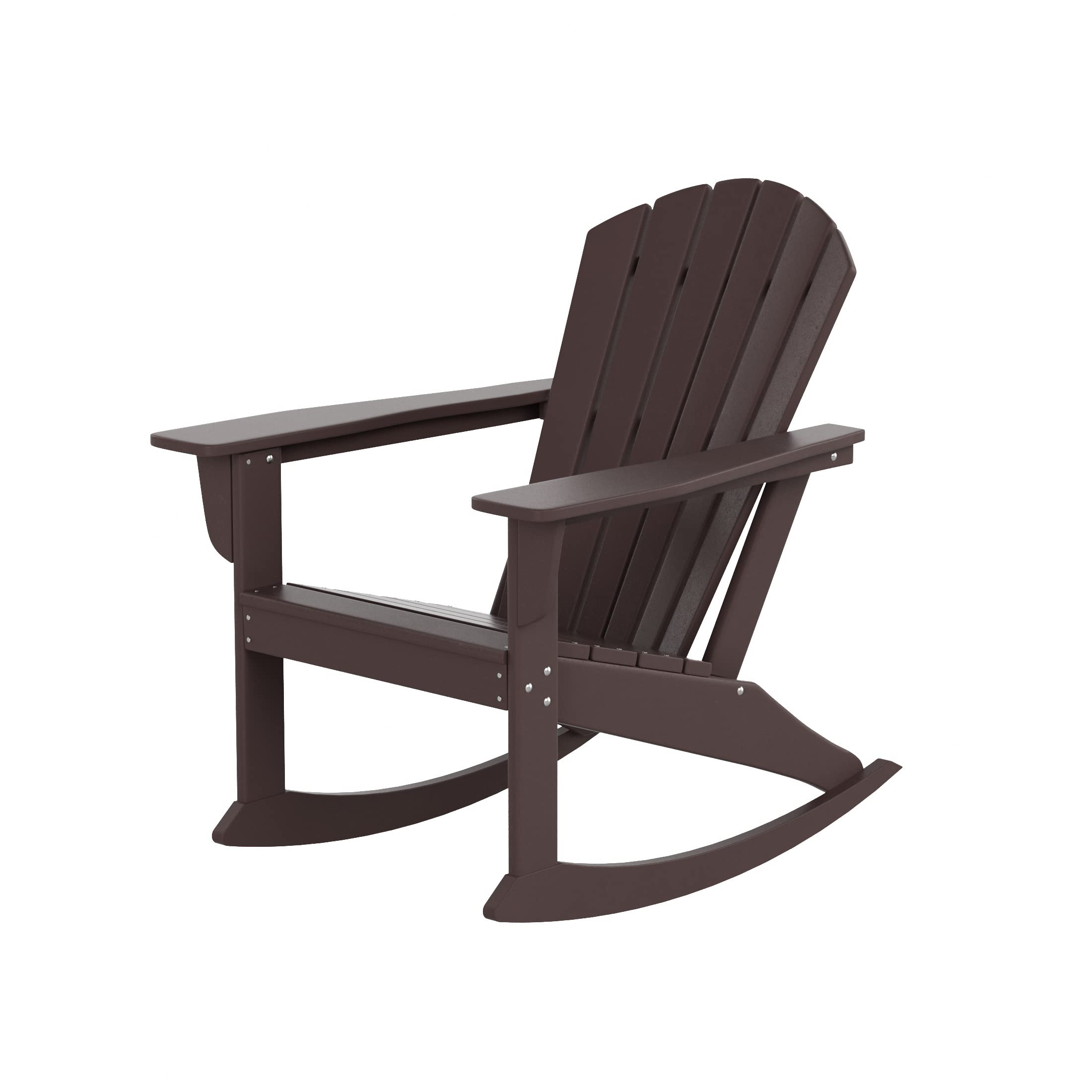 WO Home Furniture Patio Rocking Chair - Traditional Outdoor HDPE Rocker with UV Weather-Resistant Finish (Dark Brown) - Perfect for Porch, Garden, Deck & Backyard Relaxation