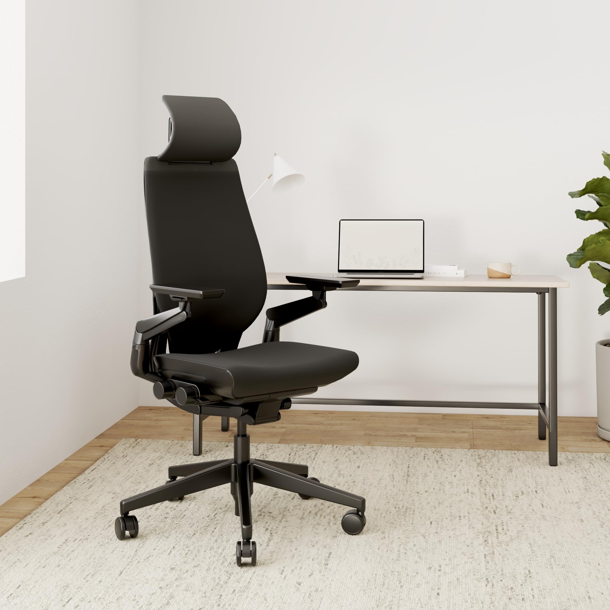 Steelcase Gesture Ergonomic Office Chair with Headrest & Wheels - Adjustable 360-Degree Arms, Licorice Fabric - Comfortable Desk Chair for Home & Professional Workspaces