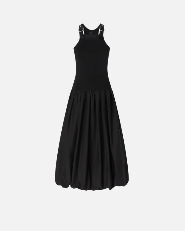 Elegant Black Balloon Skirt Midi Dress for Women - Perfect for Parties, Weddings & Special Occasions