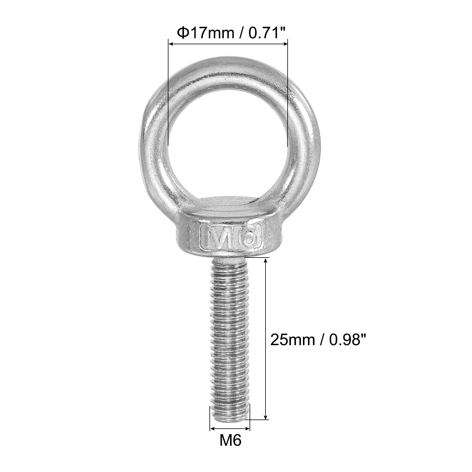 **PATIKIL M6 x 25mm Stainless Steel Eye Bolt - 304 Grade, 3Pcs with Nuts & Washers - Heavy Duty Lifting Ring for Hammocks, Hanging Decor, DIY Projects & Outdoor Use**