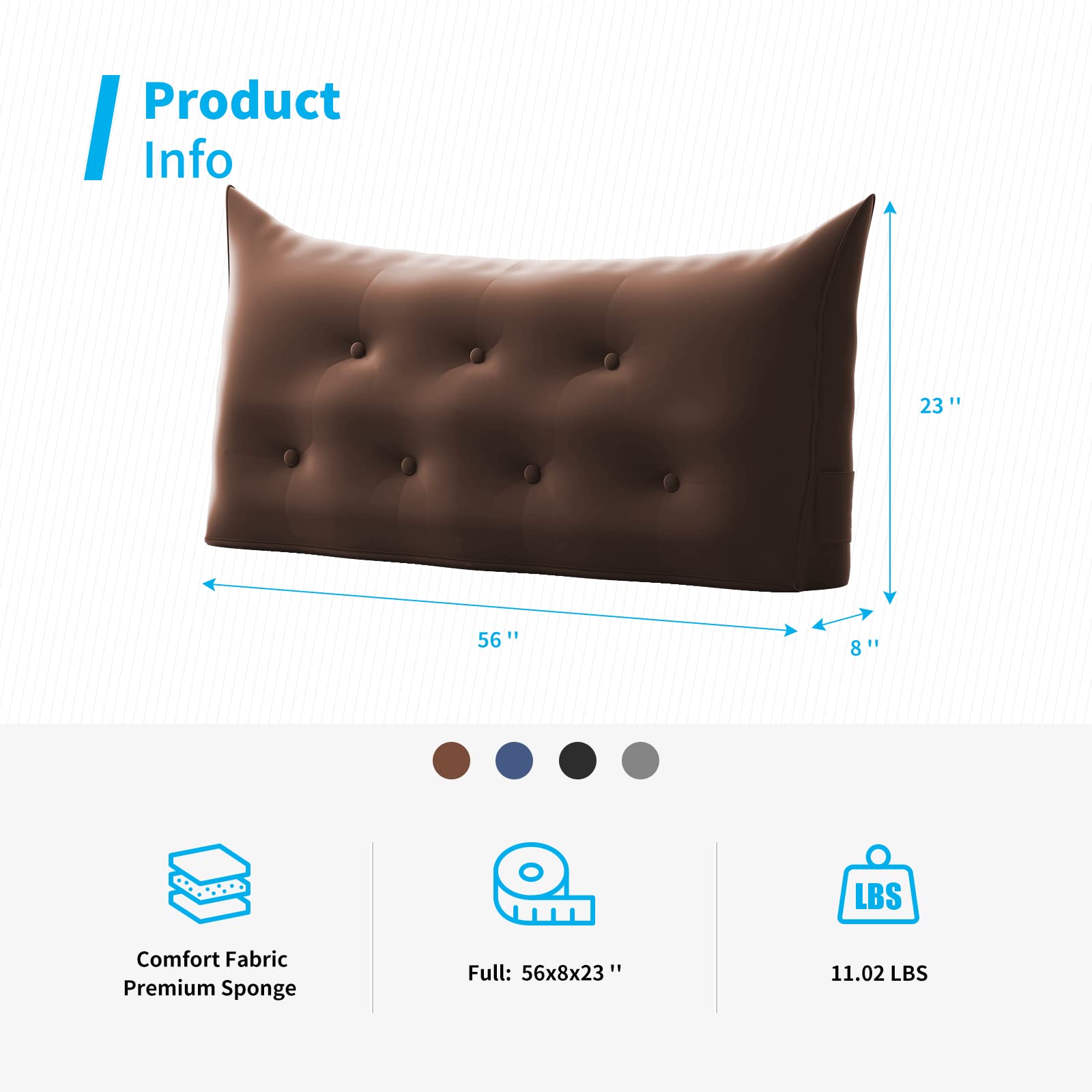 **Mjkone Full Size Large Triangular Reading Pillow with Side Pockets - Velvet Bed Wedge & Bolster Backrest, Removable Cover, Upholstered Button Tufted Design - Perfect for Bedroom, Living Room & Reading Nook**