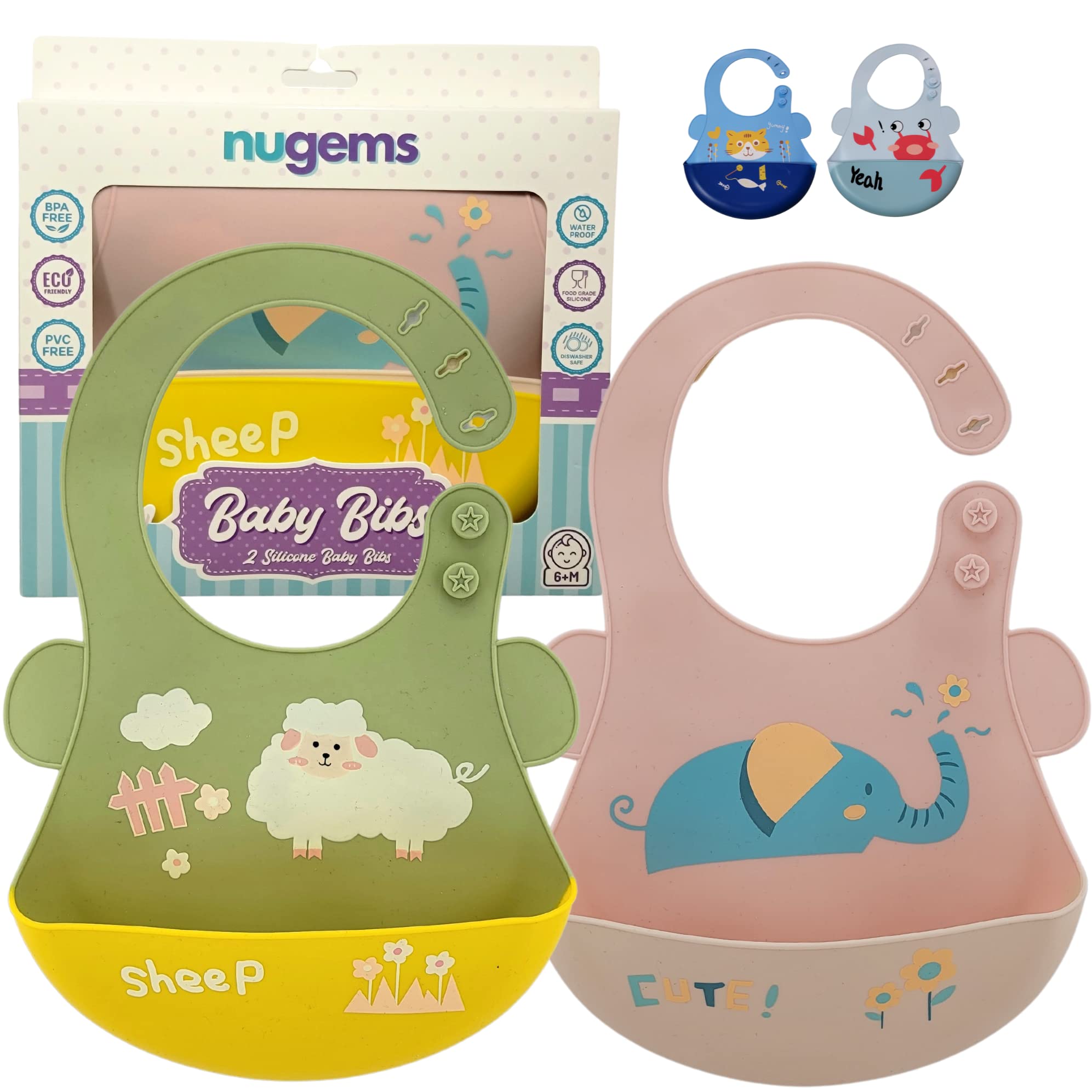 Soft Silicone Baby Bibs for Infants & Toddlers (6-72 Months) - 2 Pack Waterproof Drool & Food Bibs for Boys & Girls - Perfect Baby Shower Gift for Messy Mealtime & Feeding