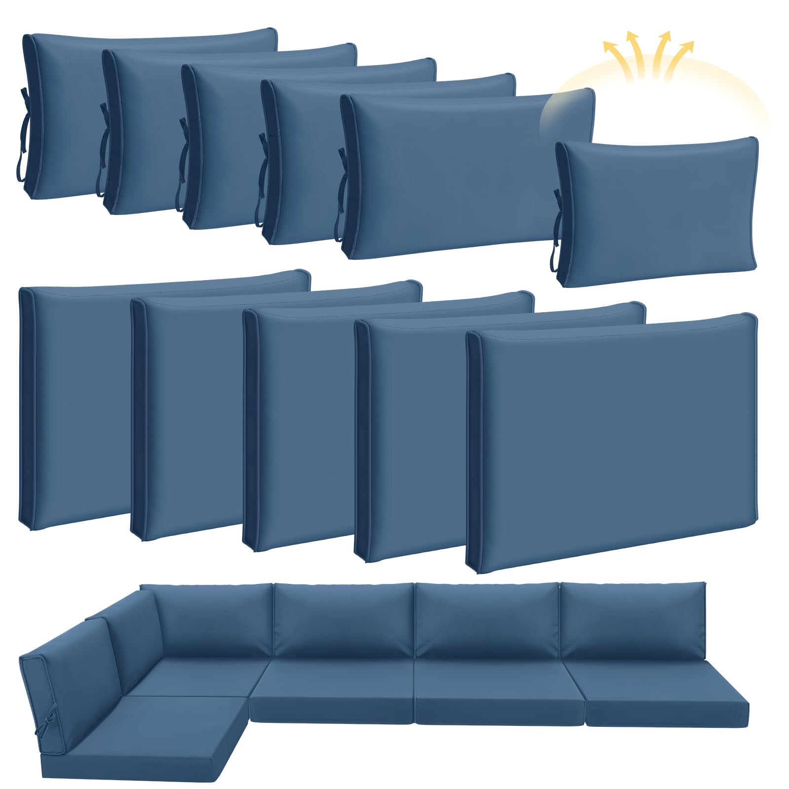 Patelai 11-Piece Outdoor Sectional Cushion Covers - Waterproof Patio Furniture Slipcovers for Sofa & Couch (Cornflower Blue, 3 Sizes) - Perfect for Backyard, Deck, Poolside & Garden Furniture Protection