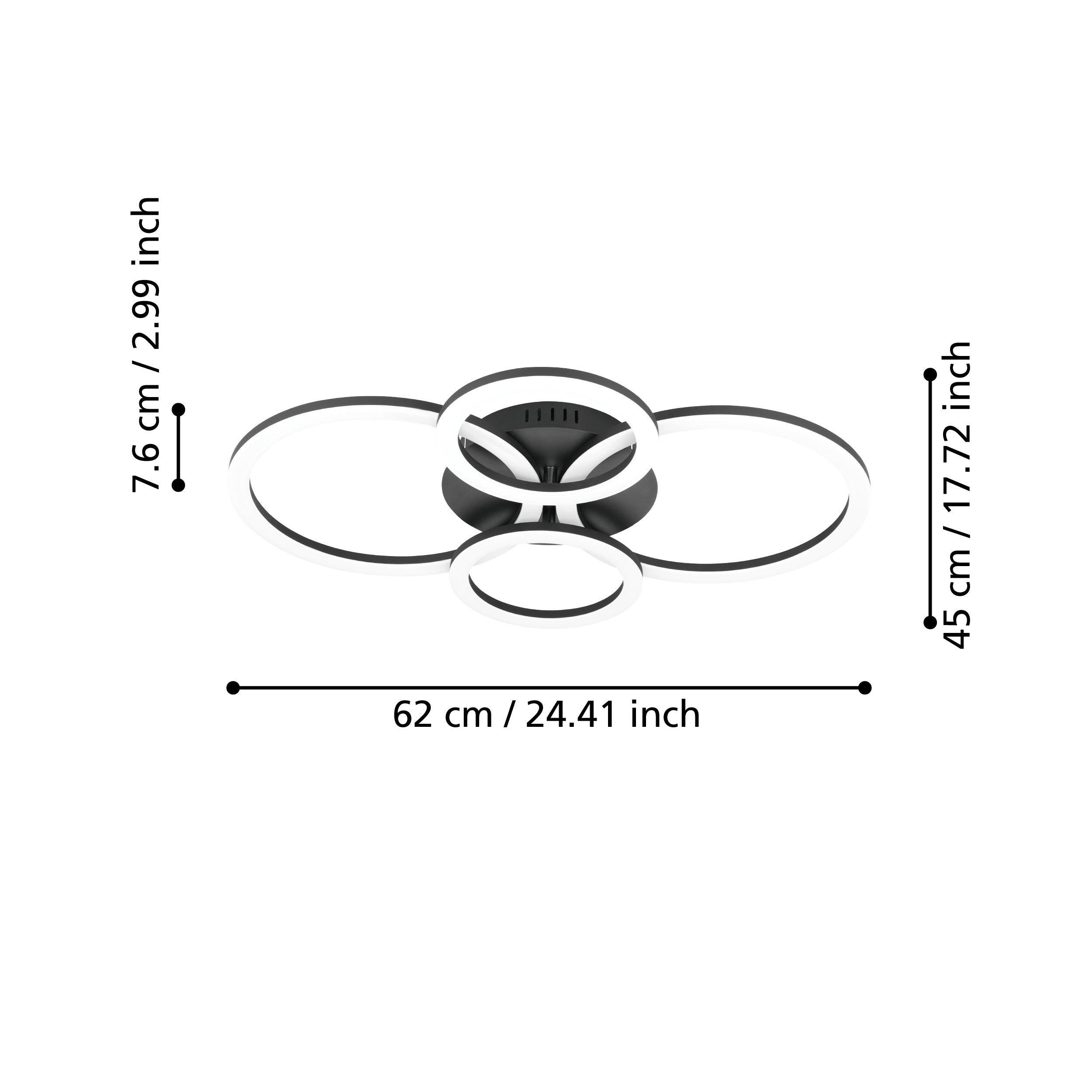 Eglo Connect Parrapos Z Smart LED Flush Mount Ceiling Light - 4 Circle Design in Black & White - Perfect for Modern Living Room, Bedroom, or Office Lighting